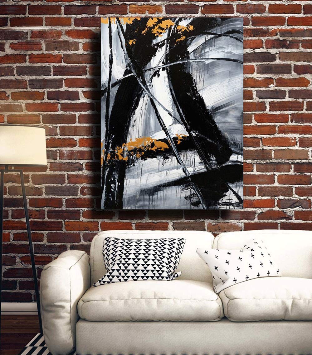 Yihui Arts Black and White Abstract Oil Painting - Large 28x40 Inch Modern Canvas Wall Art for Living Room, Bedroom & Office Decor - Perfect for Contemporary Home Interior Design