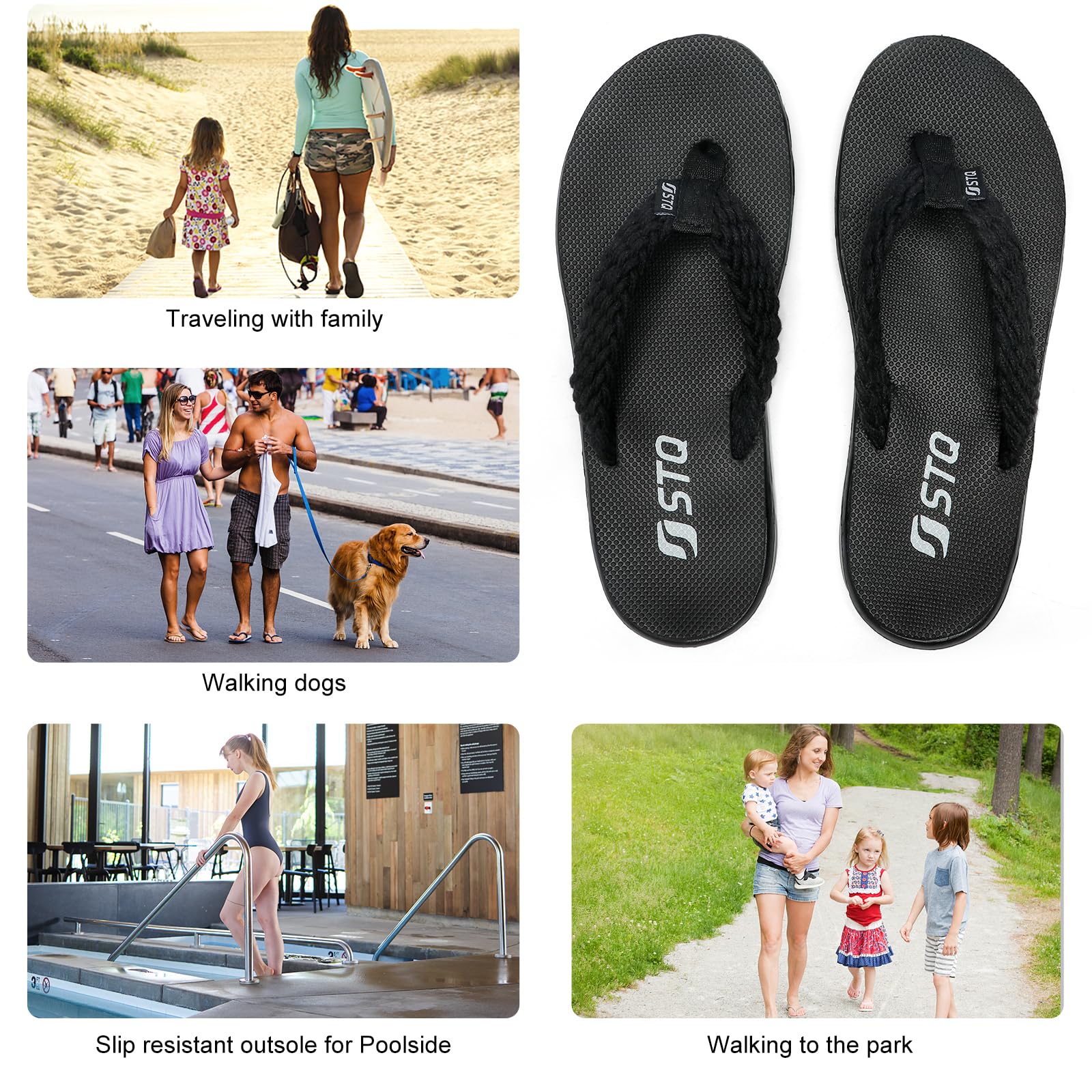 STQ Women's Non-Slip Flip Flop Sandals - Comfortable Yoga Mat Thong Sandals for Beach, Pool, Yoga & Outdoor Activities