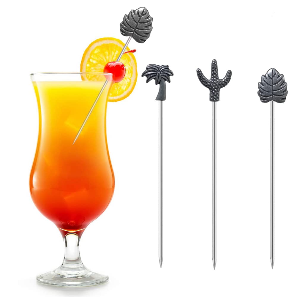 Premium Stainless Steel Cocktail Picks - Set of 8 Reusable Drink Skewers for Garnishing Cocktails, Bloody Mary, Appetizers, Olives & Fruits | Elegant Antique Silver Finish | Perfect for Home Bars, Parties & Entertaining