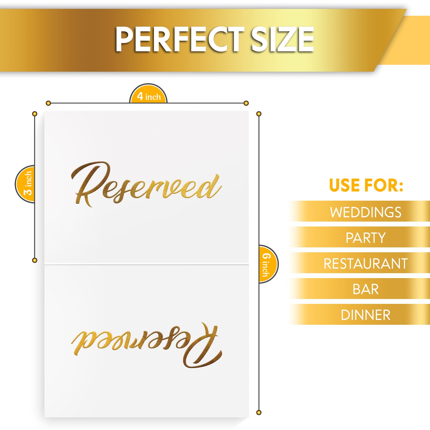 10-Pack White Reserved Table Signs with Gold Foil Design - Elegant Double-Sided Cardstock Table Tent Cards for Weddings, Banquets & Parties - Perfect for Reserved Seating at Events, Receptions & Special Occasions