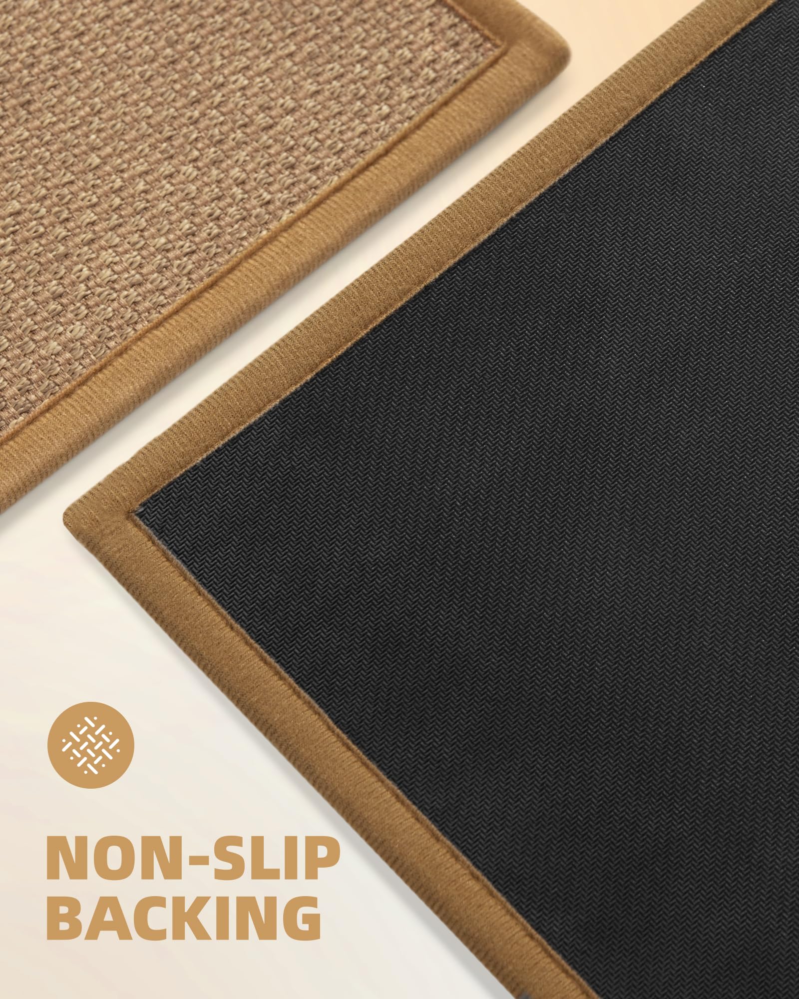 Non-Slip Washable Beige Kitchen Rugs and Mats - 17”x47” Absorbent Woven Runner for Sink, Laundry Room, Hallway, Bathroom & Entryway - Easy to Clean Floor Mats for Home & Office