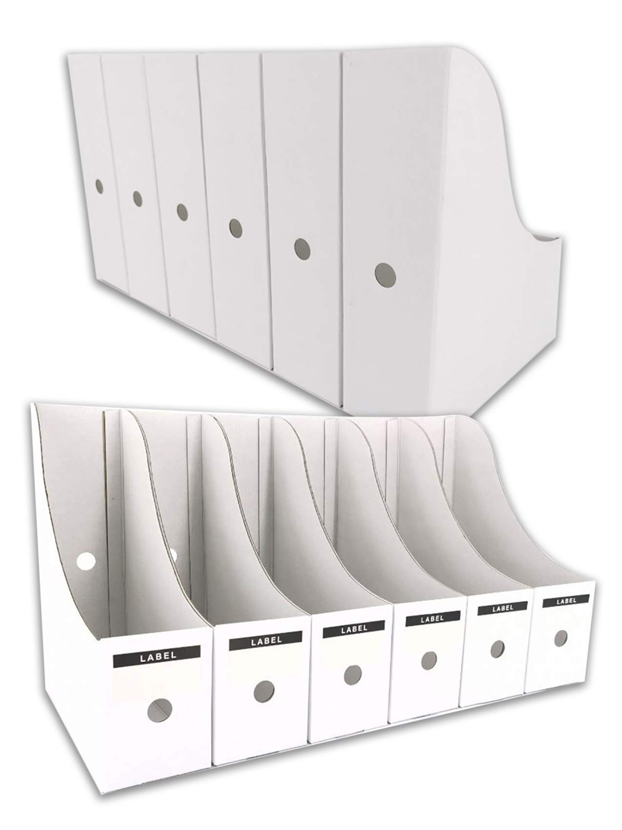 HUAPRINT 12 Pack White Magazine File Holders - Desk Organizer, Document & Folder Storage Box with Labels - Perfect for Office, Home, and Classroom Organization