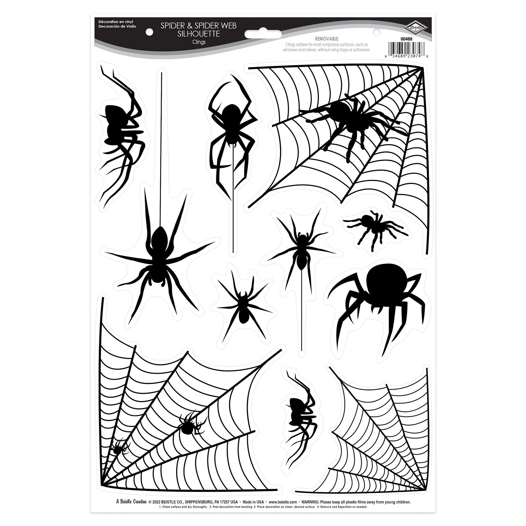 12 Pack Halloween Spider & Spider Web Silhouette Window Clings - Scary Decorations for Windows, Doors, Walls - Perfect for Halloween Party, Haunted House, and Home Decor