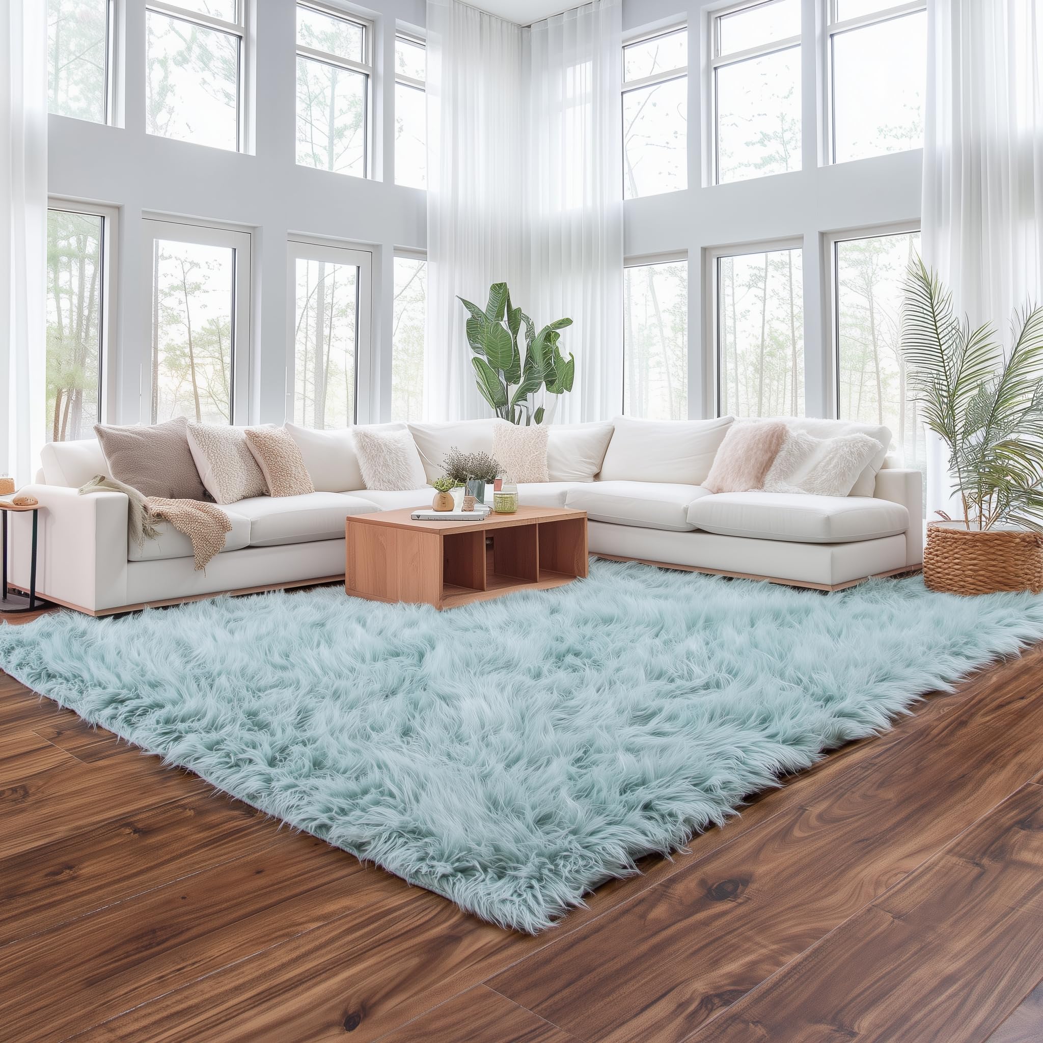 Ultra Soft & Fluffy Faux Sheepskin Area Rug - Teal 8x10 Feet Plush Carpet for Bedroom, Living Room, Nursery | Cozy Home Decor & Floor Mat for Comfortable Relaxation