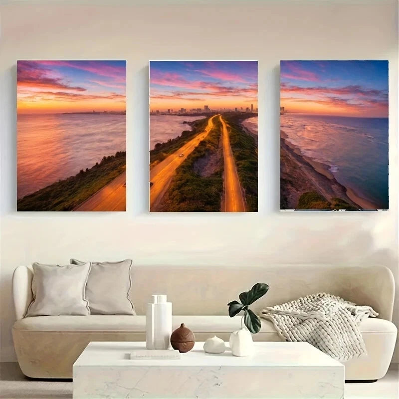 3-Piece Sunset Over Ocean Metal Wall Art - Ready to Hang Coastal Decor for Living Room, Bedroom & Office | Beach Themed Home Decor