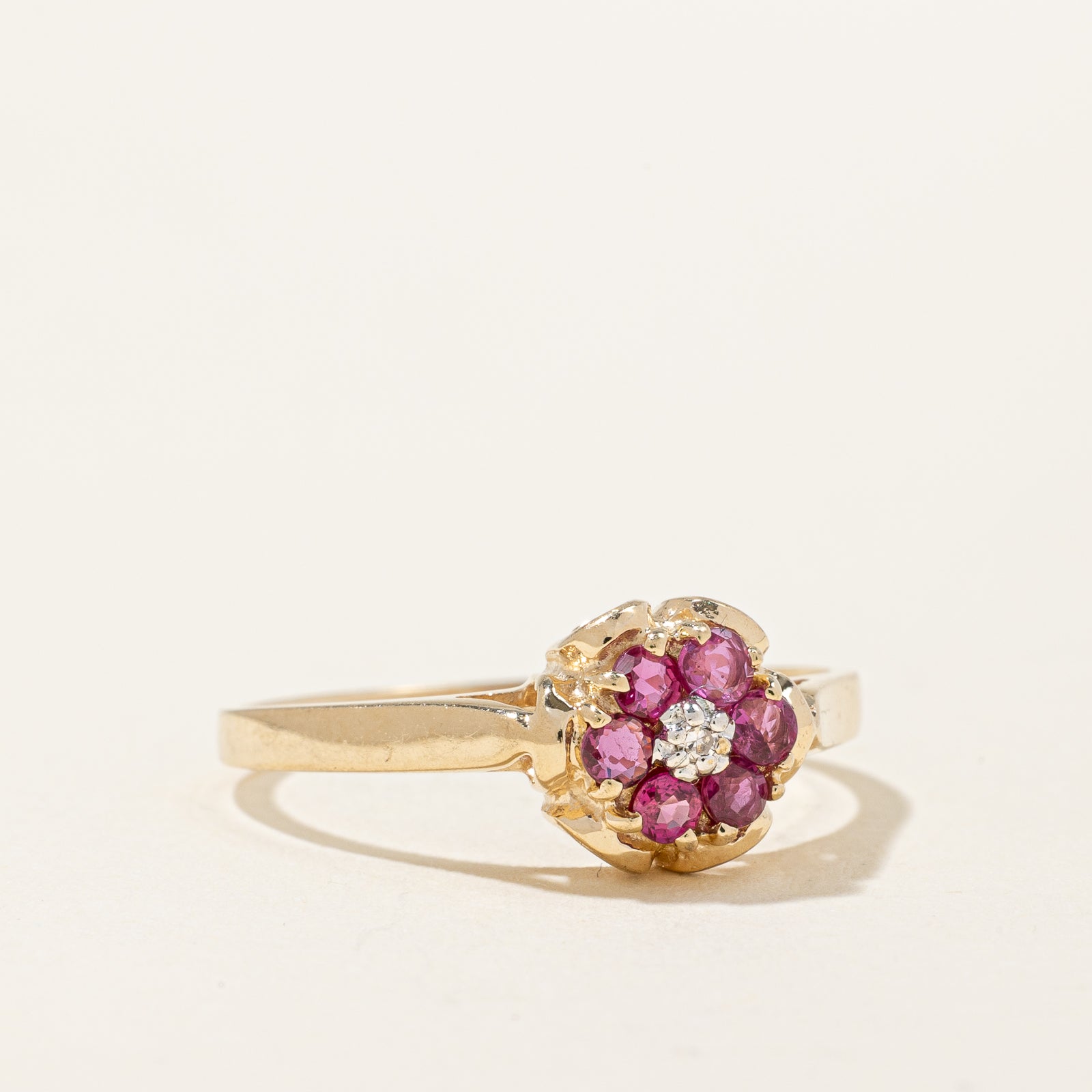 Exquisite Ruby & Diamond Flower Ring - 0.30ctw Gemstone, 0.007ct Diamond, Size 8.25 - Perfect for Anniversary Gifts, Valentine's Day & Special Occasions