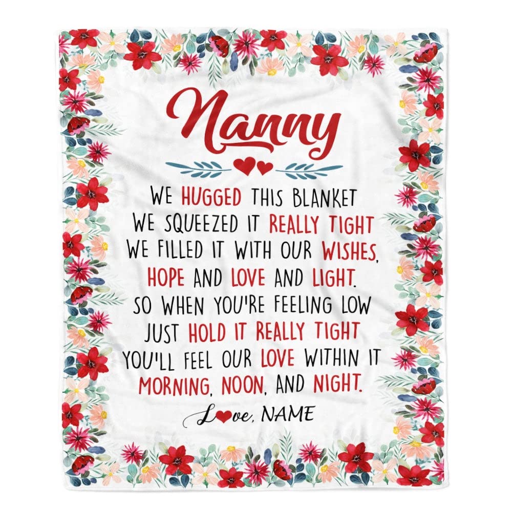 Personalized Nanny Fleece Throw Blanket - Custom Kids Gift with 'We Hugged This Blanket Nanny' Text - 30x40 Inch Baby Size - Perfect for Nanny Birthday, Mother's Day & Christmas Gifts - Cozy Gift for Childcare Providers & Special Caregivers