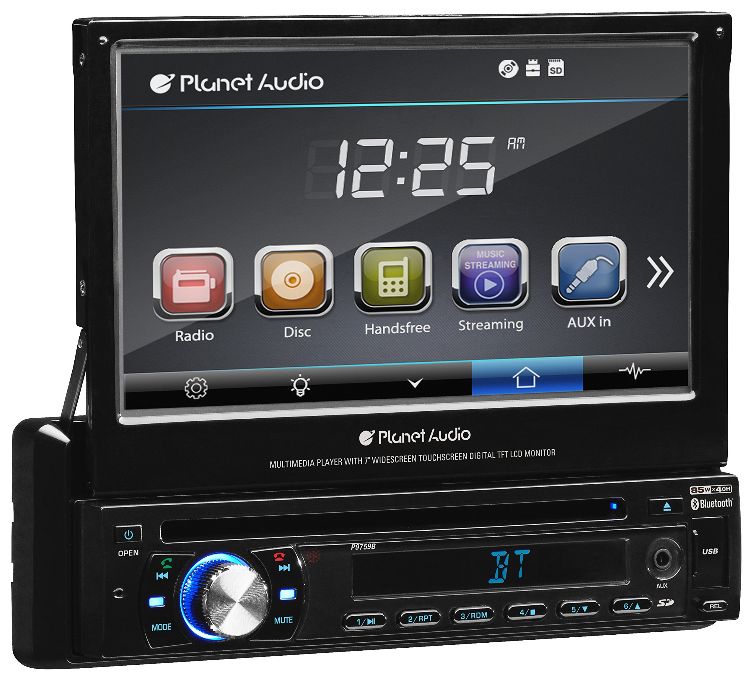 Planet Audio P9759B 7 Inch Single Din Car Stereo with Touchscreen, Bluetooth, DVD/CD/MP3/USB/SD & AM/FM Radio - Digital LCD Monitor, Detachable Front Panel & Wireless Remote - Perfect for Road Trips & Daily Commutes