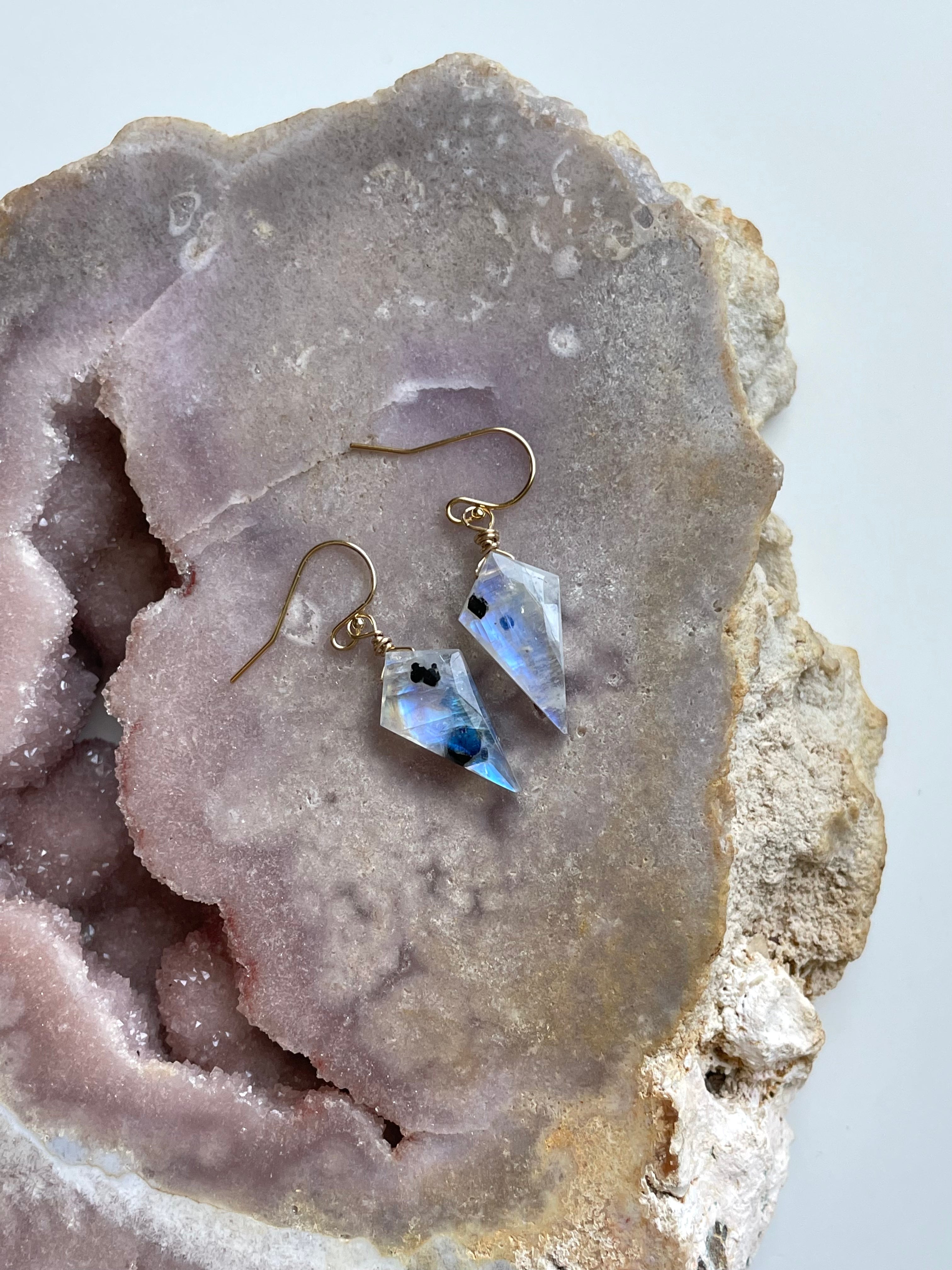 Faceted Rainbow Moonstone Drop Earrings in Gold Fill or Sterling Silver - Elegant Dangle Jewelry for Women, Perfect for Weddings, Parties & Special Occasions