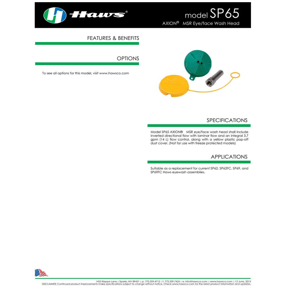 Haws SP65 AXION MSR Emergency Eyewash Station & Eye/Face Wash Unit - ANSI-Compliant Safety Equipment for Laboratories, Factories & Chemical Workplaces