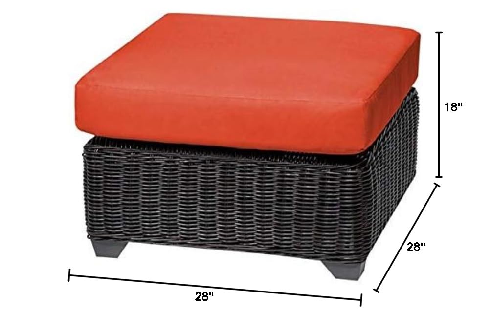BOWERY HILL Orange Outdoor Patio Ottoman - Waterproof & Weather-Resistant Cube Seat for Garden, Deck, Poolside & Porch Furniture