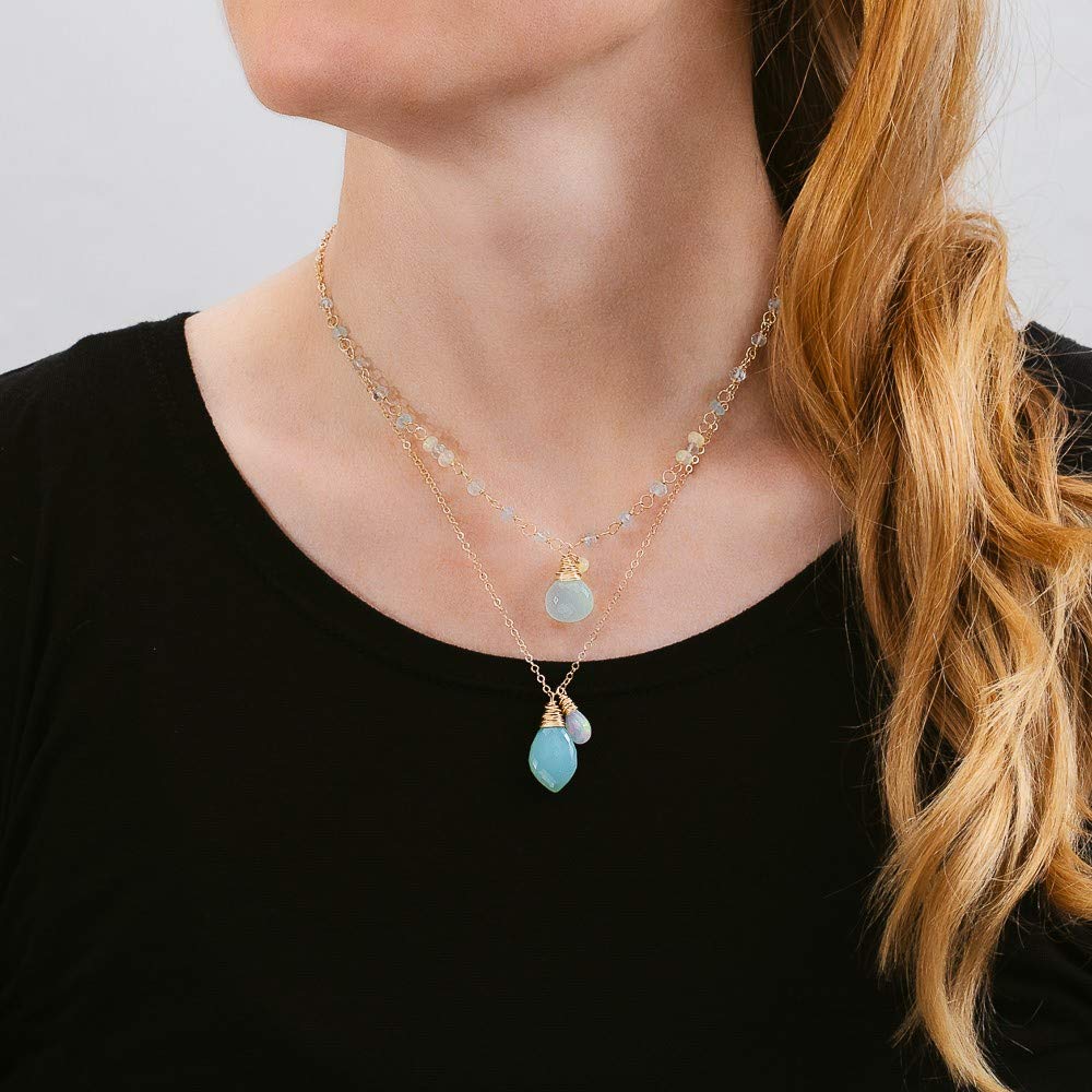 Aqua Chalcedony Opal Gemstone Pendant Necklace - October Birthstone Jewelry for Women - Elegant Birthday Gift & Holiday Present - Perfect for Date Night, Anniversary or Special Occasions