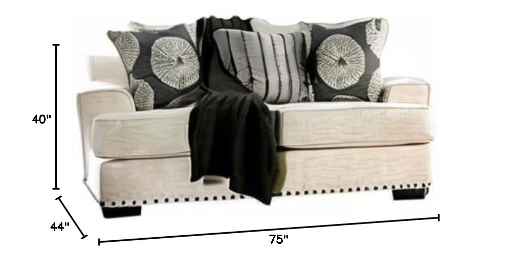 Furniture of America Mystie Chenille Loveseat with Nailhead Trim in Ivory - Comfortable Small Sofa for Living Room, Apartment & Cozy Spaces