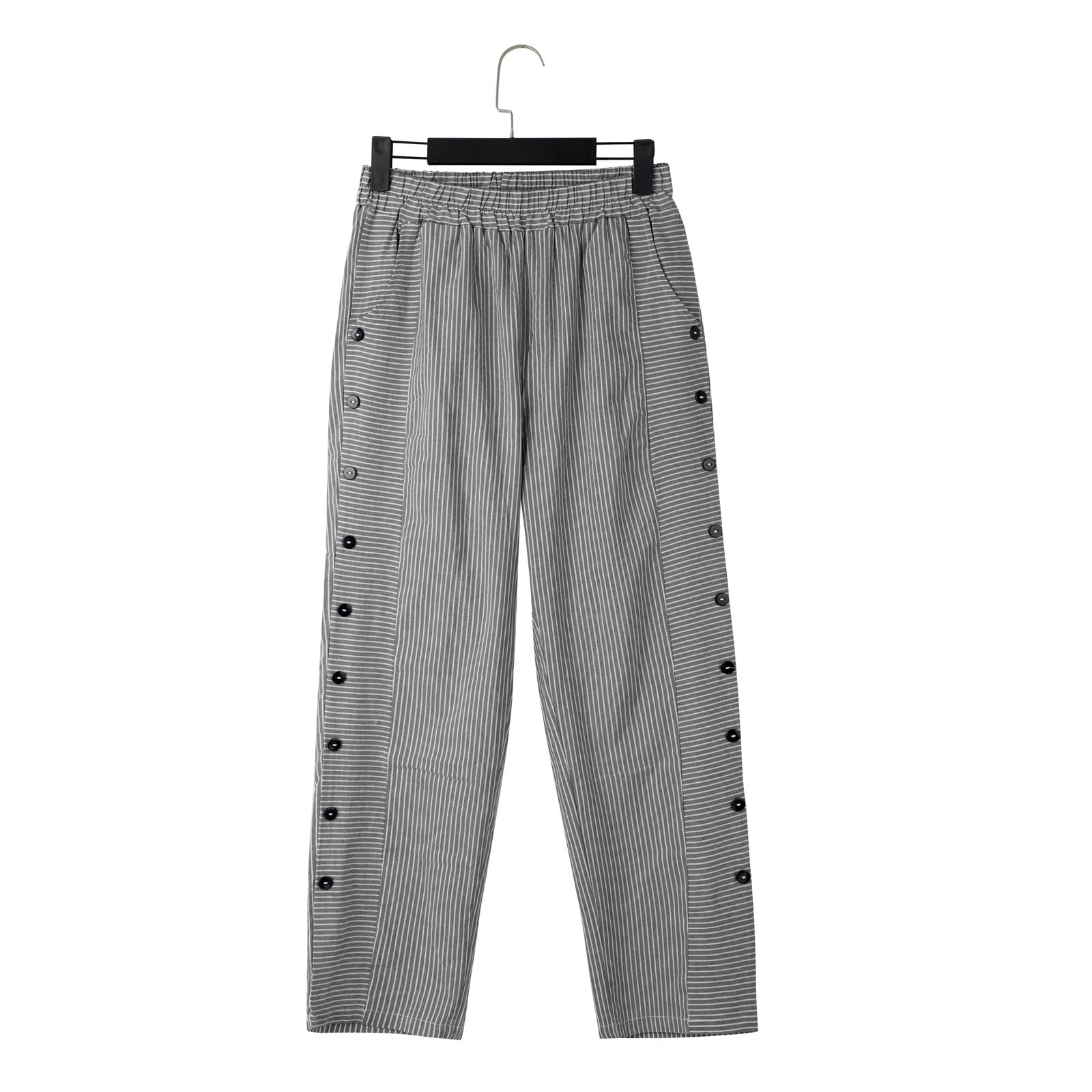 Women's Striped Linen Pants - High Waisted Straight Leg Summer Beach Capris | Breathable Cotton Linen Trousers for Casual Wear, Vacation & Boho Style Outfits