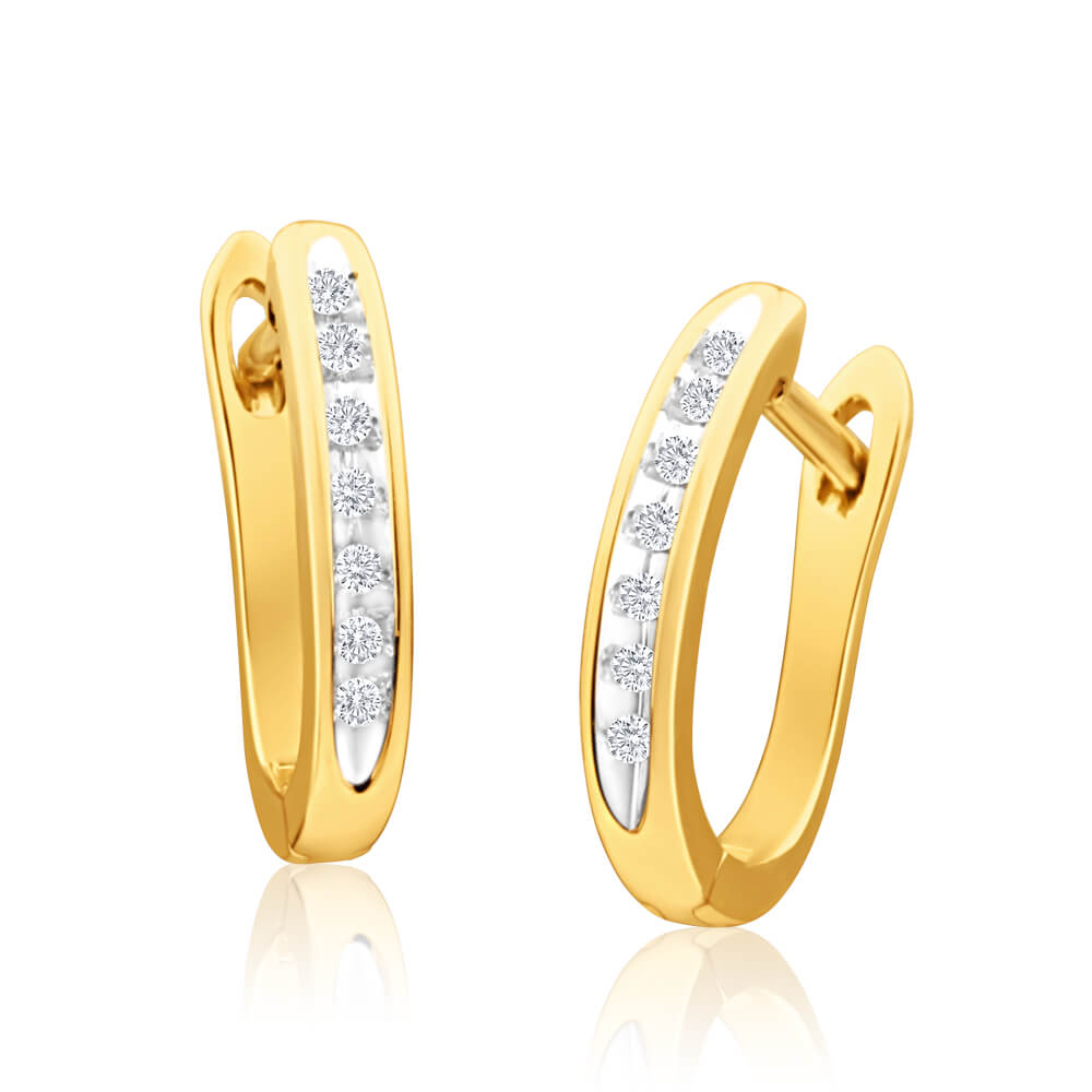 9ct Radiant Yellow Gold Diamond Hoop Earrings for Women - Elegant Dangle Earrings for Party, Wedding & Everyday Wear