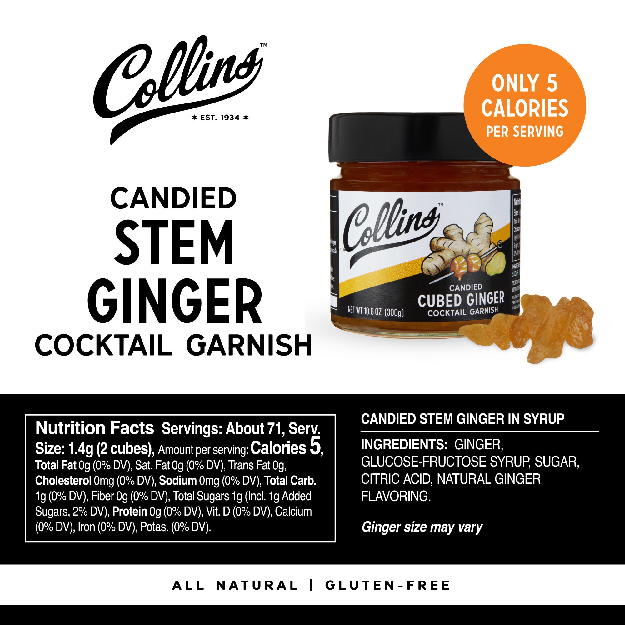 Premium Candied Stem Ginger in Syrup - 10.6 Oz Jar | Sweet & Spicy Ginger Treat | Perfect for Baking, Tea, Cocktails & Gift Giving