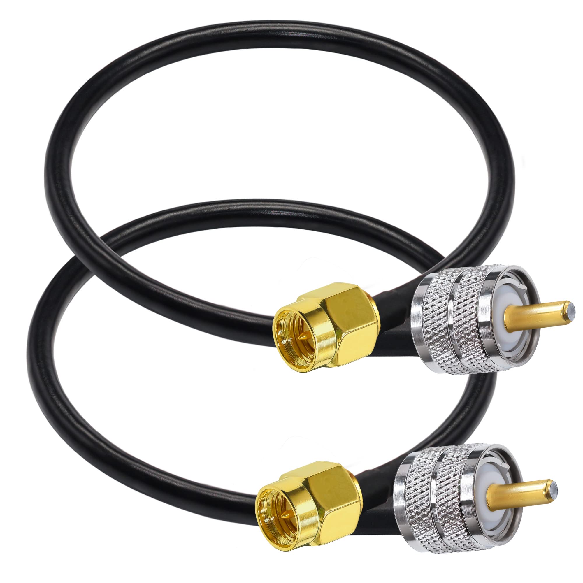 TUOLNK SMA to UHF Extension Cable RG58 12inch (30cm) SMA Male to SO239 Male WiFi Antenna Pigtail PL-259 RF Coax Assembly Cable - for CB Radio, Ham Radio, Wireless Routers & Signal Boosters (2 Pack) - Perfect for Home, Office & Vehicle Communication Setup