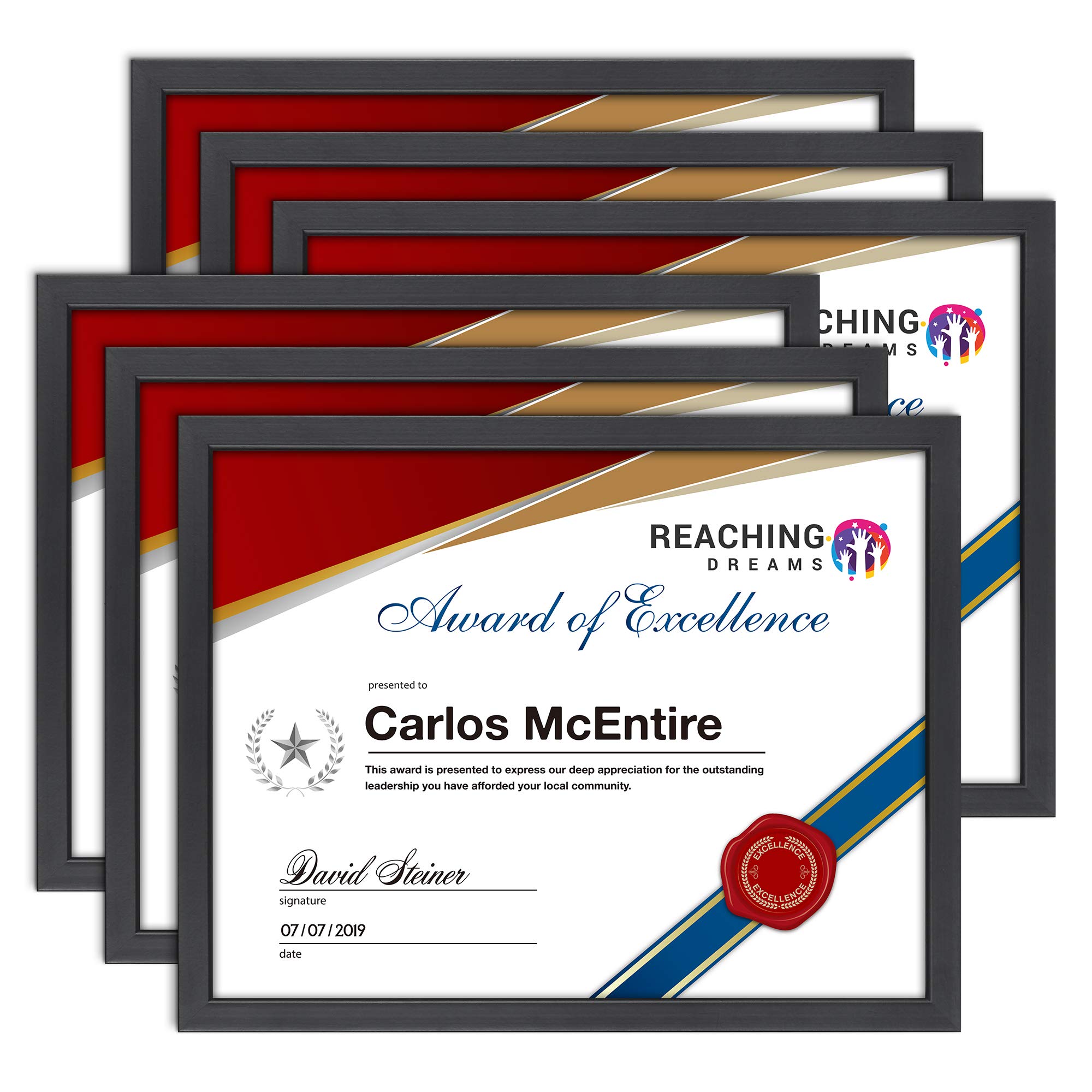 Icona Bay 8.5x11 (22x28 cm) Black Wood Certificate Frames Set - 6 Pack Scandinavian Style Document Frames for Diplomas, Licenses, Awards | Perfect for Office, Home Decor & Graduation Gifts