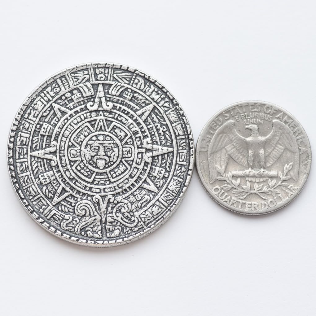 Aztec Sun Stone & Moon Worry Coin - Fine Silver Anxiety Relief Token for Stress Relief, Meditation, and Gift Giving