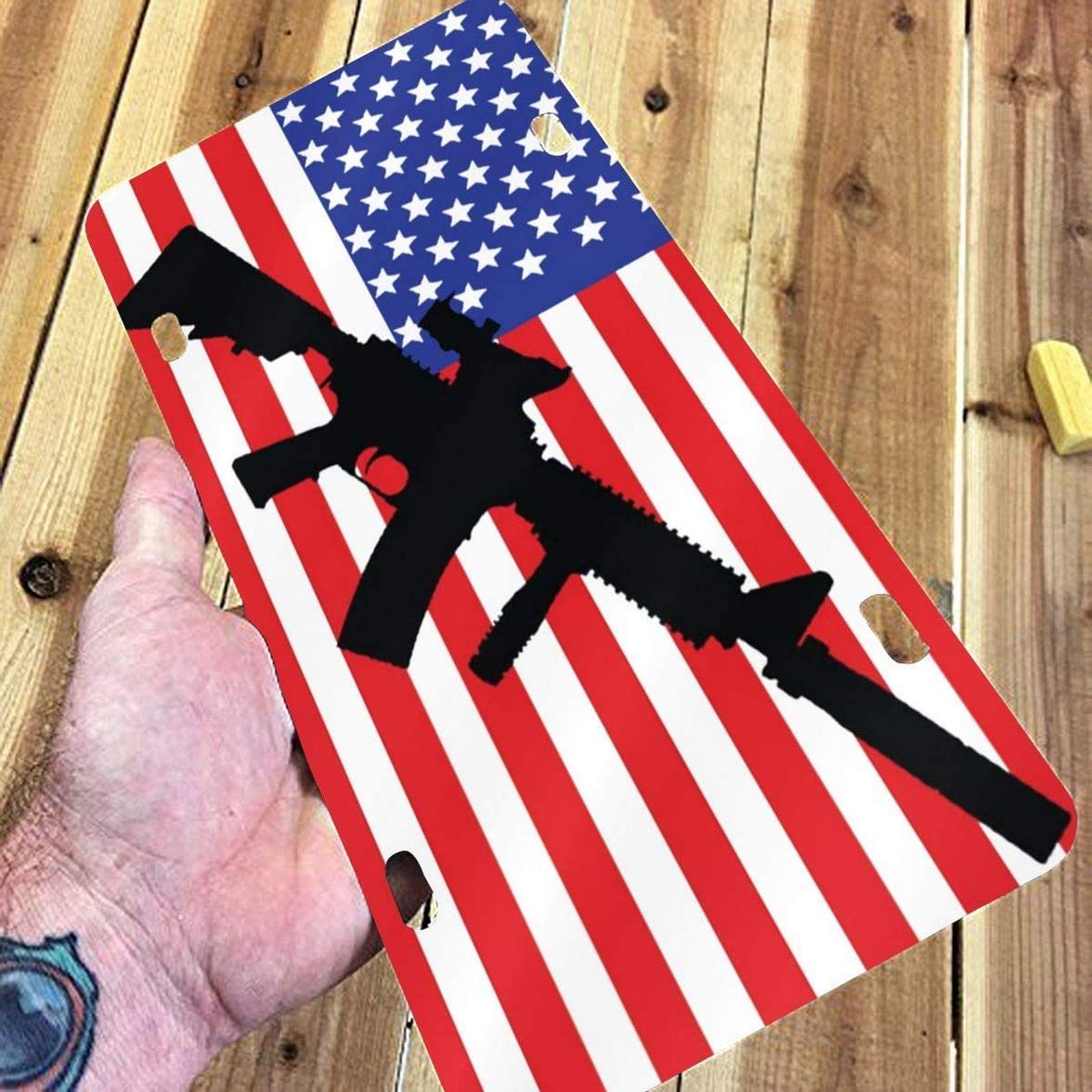 Custom AR-15 American Flag License Plate for Cars - 6x12 Inch Personalized Aluminum Auto Decoration - Perfect for Patriotic Car Enthusiasts & 2A Supporters