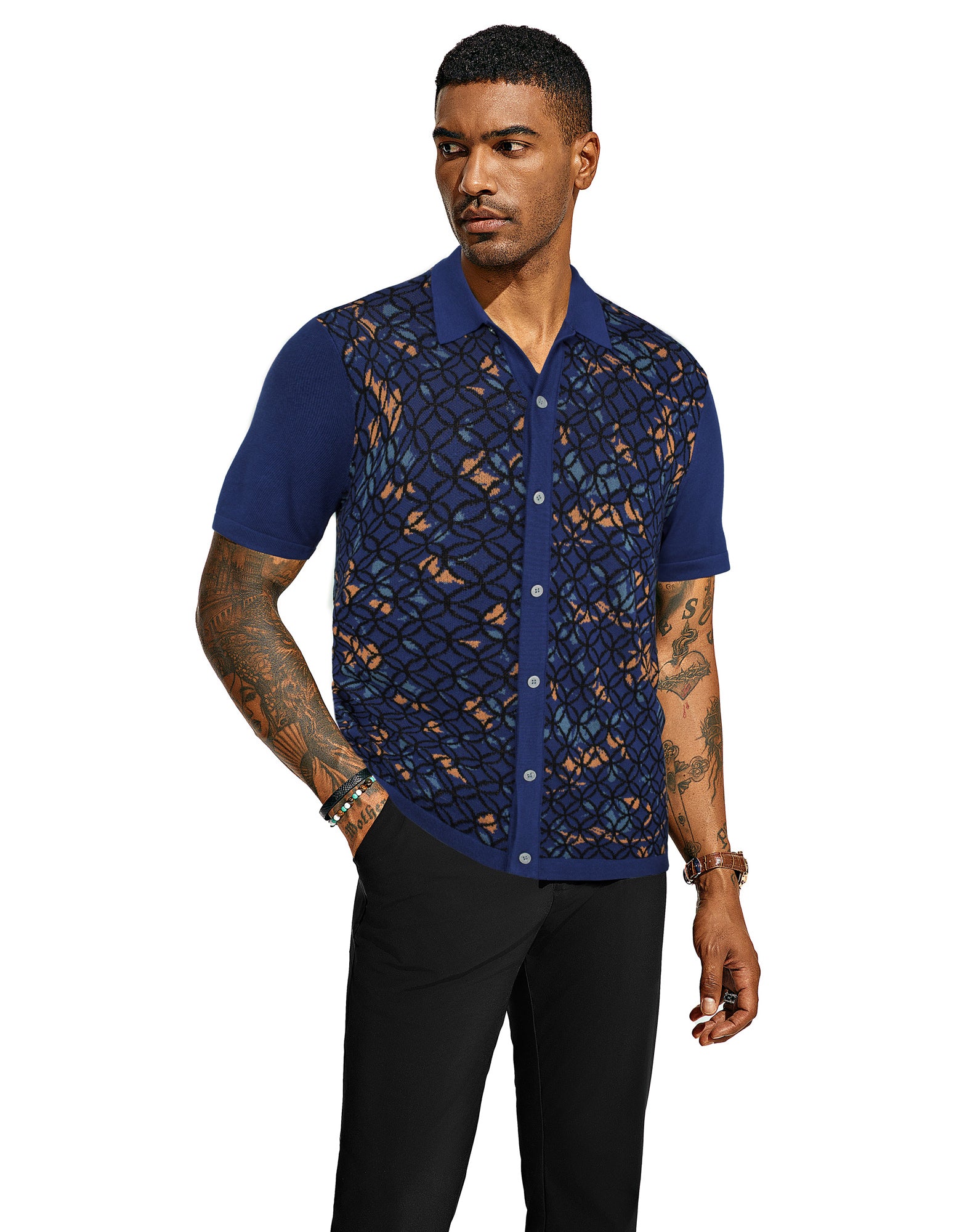 Men's Contrast Color Knitted Polo Shirt - Short Sleeve Lapel Collar Casual Knitwear Top for Summer Outfits & Business Casual Wear
