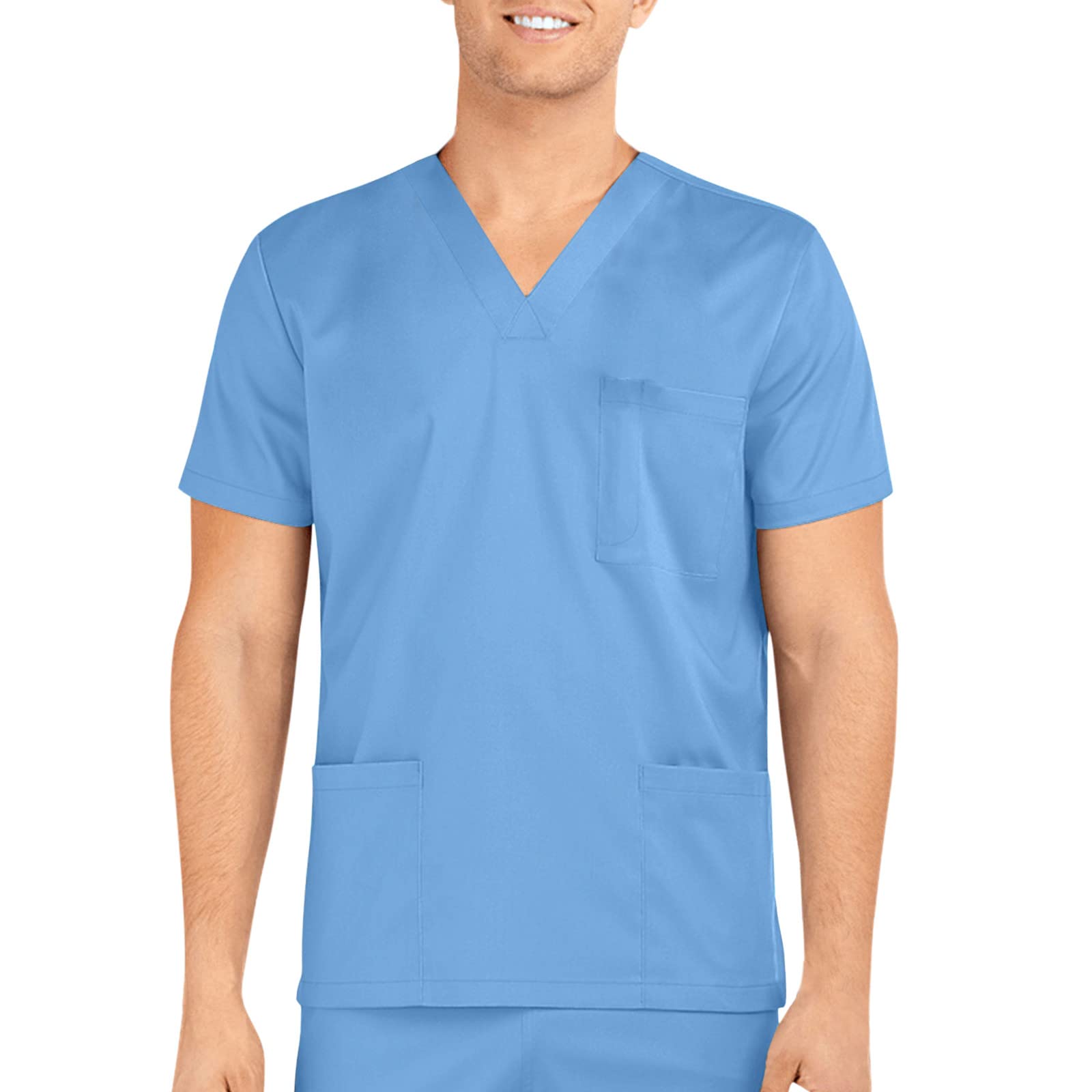 Men's Short Sleeve V-Neck T-Shirts with Pocket - Solid Color Work Shirts for Professionals - Perfect for Office, Casual Wear & Outdoor Activities