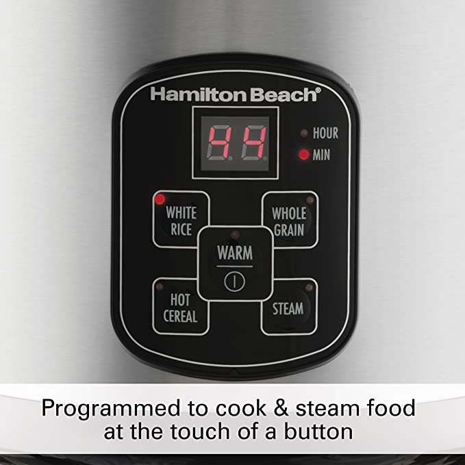 Hamilton Beach 8-Cup Digital Rice Cooker & Food Steamer - Perfect for Rice, Grains, and Healthy Meals (Model 37518) | Ideal for Family Dinners & Meal Prep