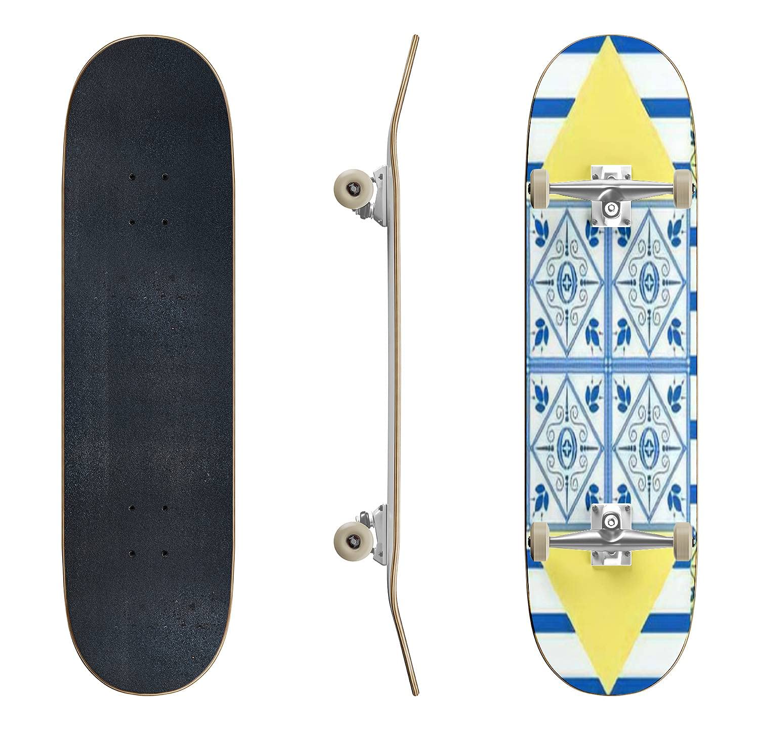 Watercolor Geometric Gray Skateboard - Classic Concave Design for Beginners & Professionals | Longboard for Extreme Sports, Cool Teen Gifts | Perfect for Skate Parks, Commuting & Street Tricks