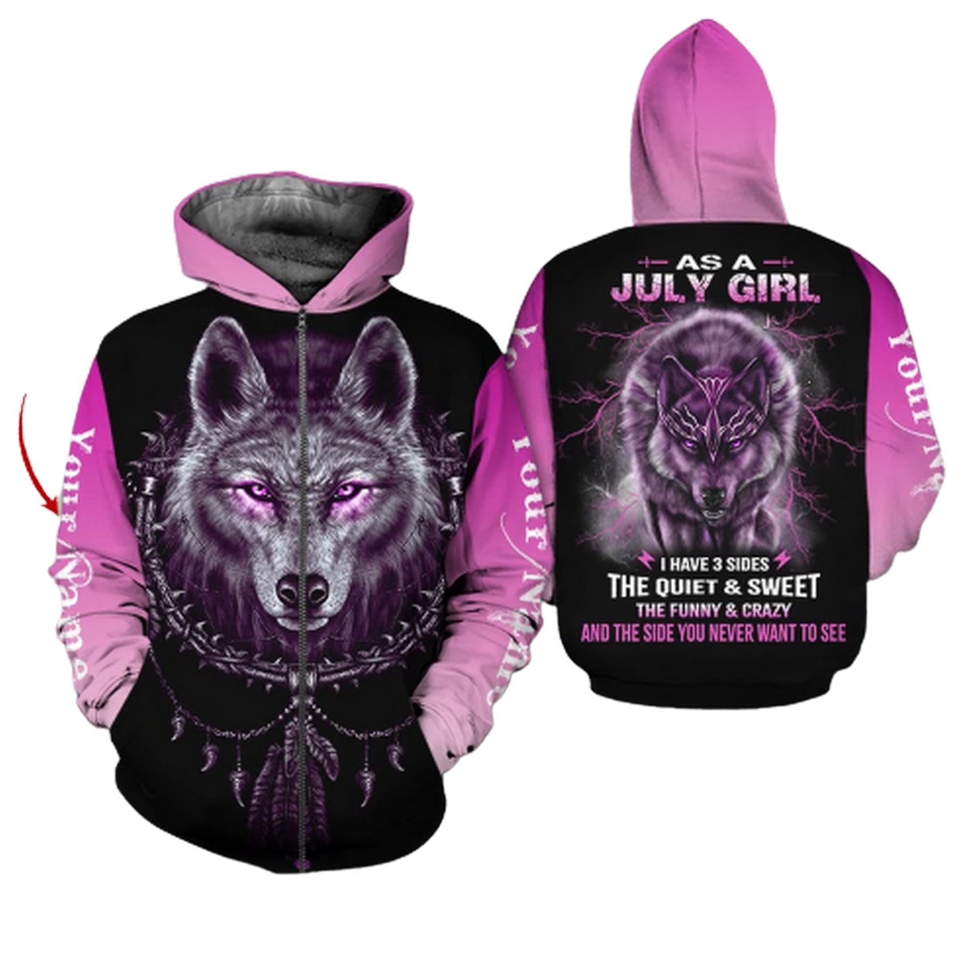 Custom 3D Printed July Girl Pullover Hoodie - Unisex Zip-Up Sweatshirt with Front Pocket | Christmas & Birthday Gifts for Men & Women | Perfect for Casual Wear, Gifting & Seasonal Celebrations