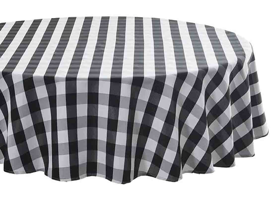 Tektrum 70 Inch Round Waterproof Tablecloth - 100% Polyester Checkered Design, Spill Proof, Stain Resistant & Wrinkle Free - Perfect for Camping, Picnics, Restaurants, Dinner Parties and Outdoor Events (Black and White)