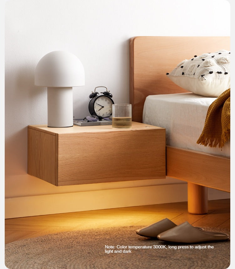 Solid Oak & Poplar Wood Floating Nightstand - Modern Bedside Table with Storage Shelf for Bedroom, Living Room, or Nursery