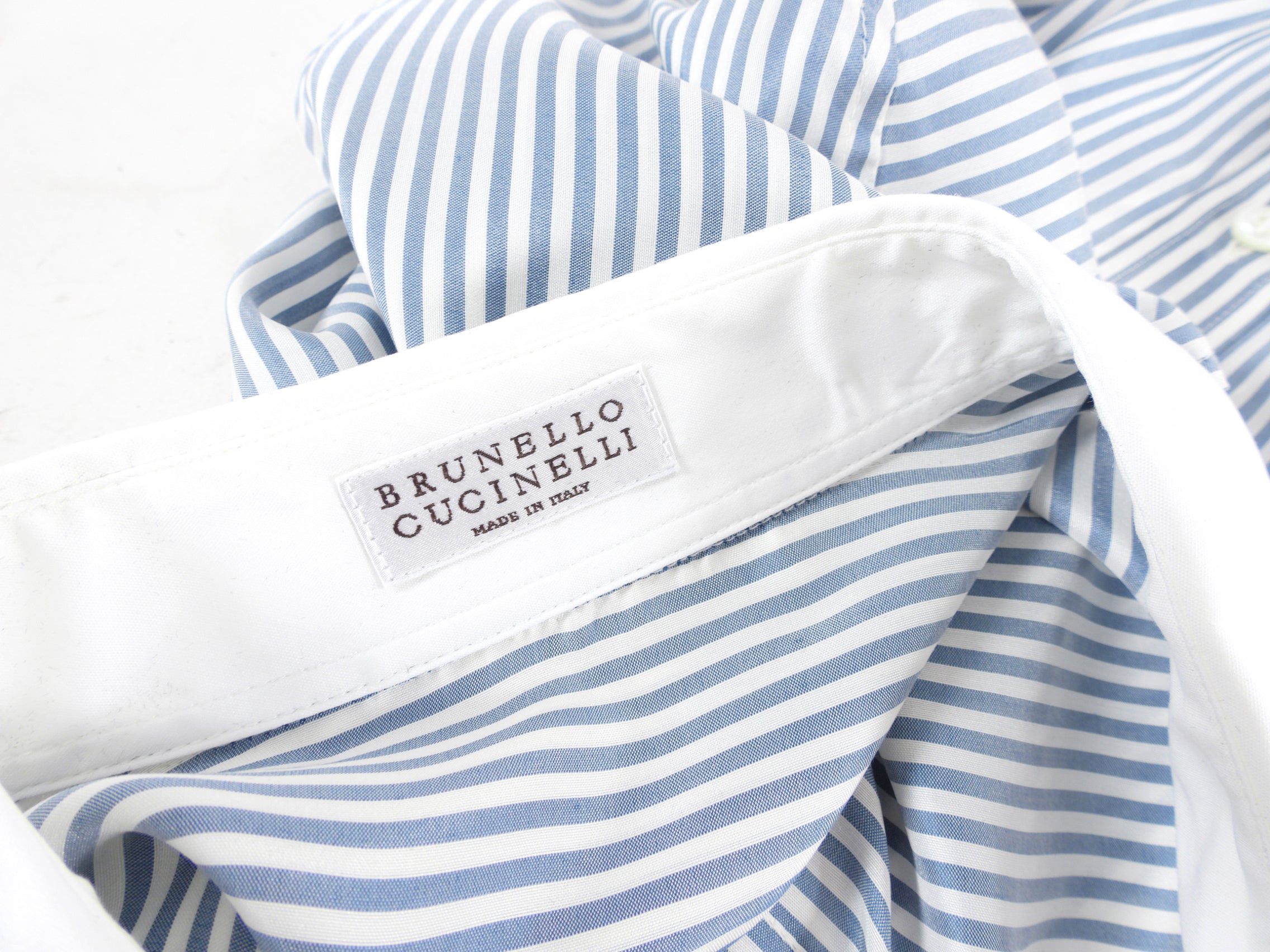 Brunello Cucinelli Blue & White Pin Stripe Silk Shirt for Men - Luxury Italian Dress Shirt for Business & Formal Occasions