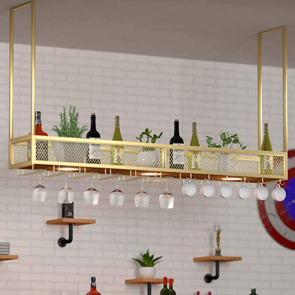 Iron Wine Glass Holder & Hanging Bottle Rack - Multi-Functional Ceiling Shelf for Champagne, Wine Glasses - Perfect for Bars, Restaurants & Home Decor - Space-Saving Storage Solution for Kitchen, Dining Room & Wine Cellar Organization