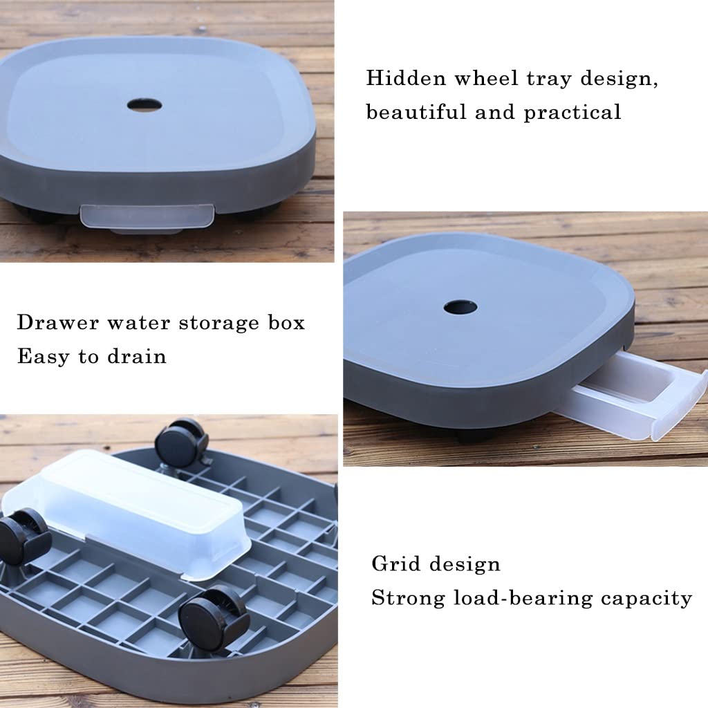 Heavy Duty Square Plastic Plant Caddy with Wheels & Hidden Casters - Rolling Plant Stand with Drawer & Water Storage Box | Perfect for Outdoor Gardening, Indoor Plant Movement & Easy Home Decor Rearrangement