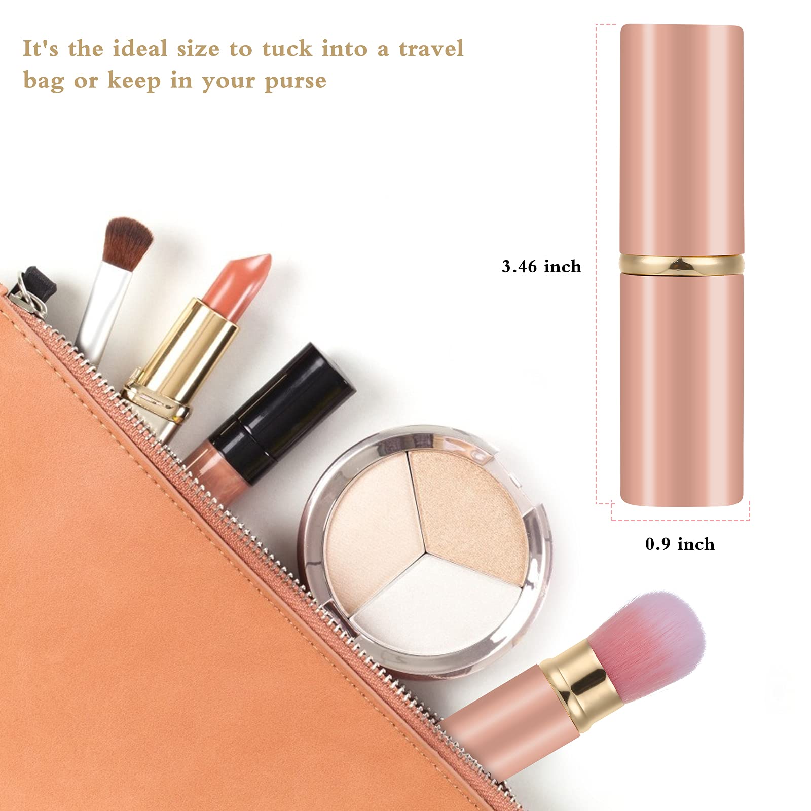 Retractable Kabuki Makeup Brush for Travel - Portable Face Blush & Powder Brush with Cover for Foundation, Bronzer, Buffing | Perfect for On-the-Go Touch Ups & Flawless Makeup Application