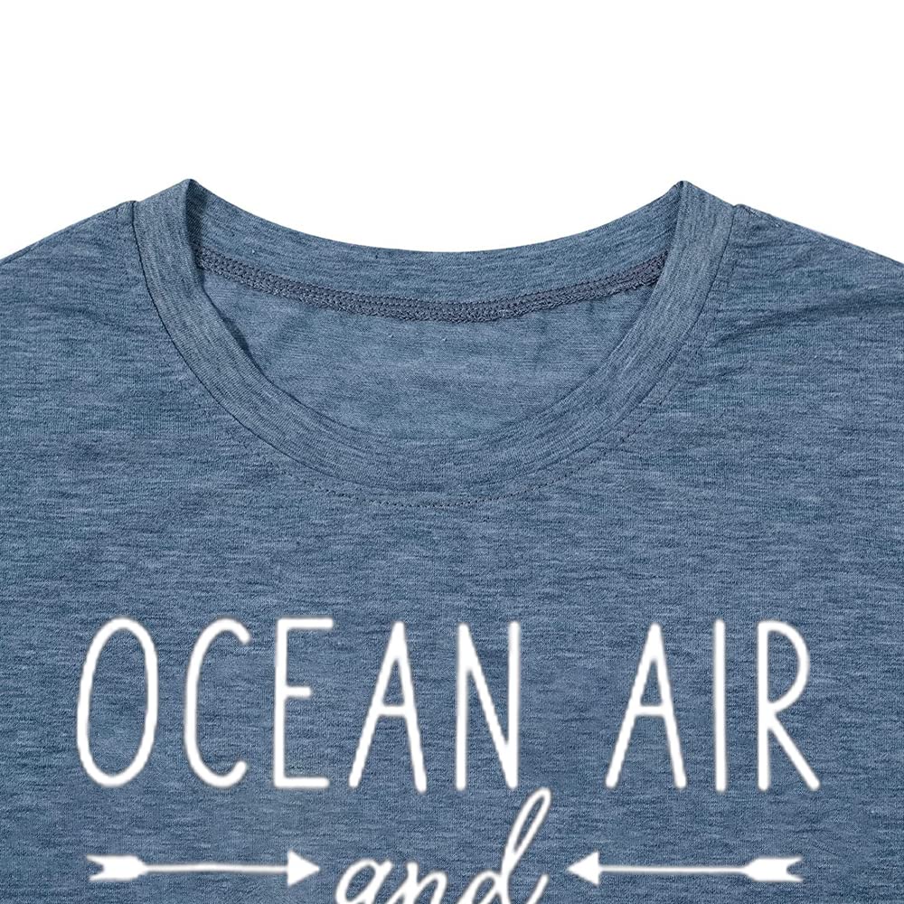 Ocean Air and Salty Hair Women's Graphic T-Shirt - Casual Short Sleeve Funny Top Tee for Beach, Vacation & Summer Outfits | Athletic Fit Cotton Shirt