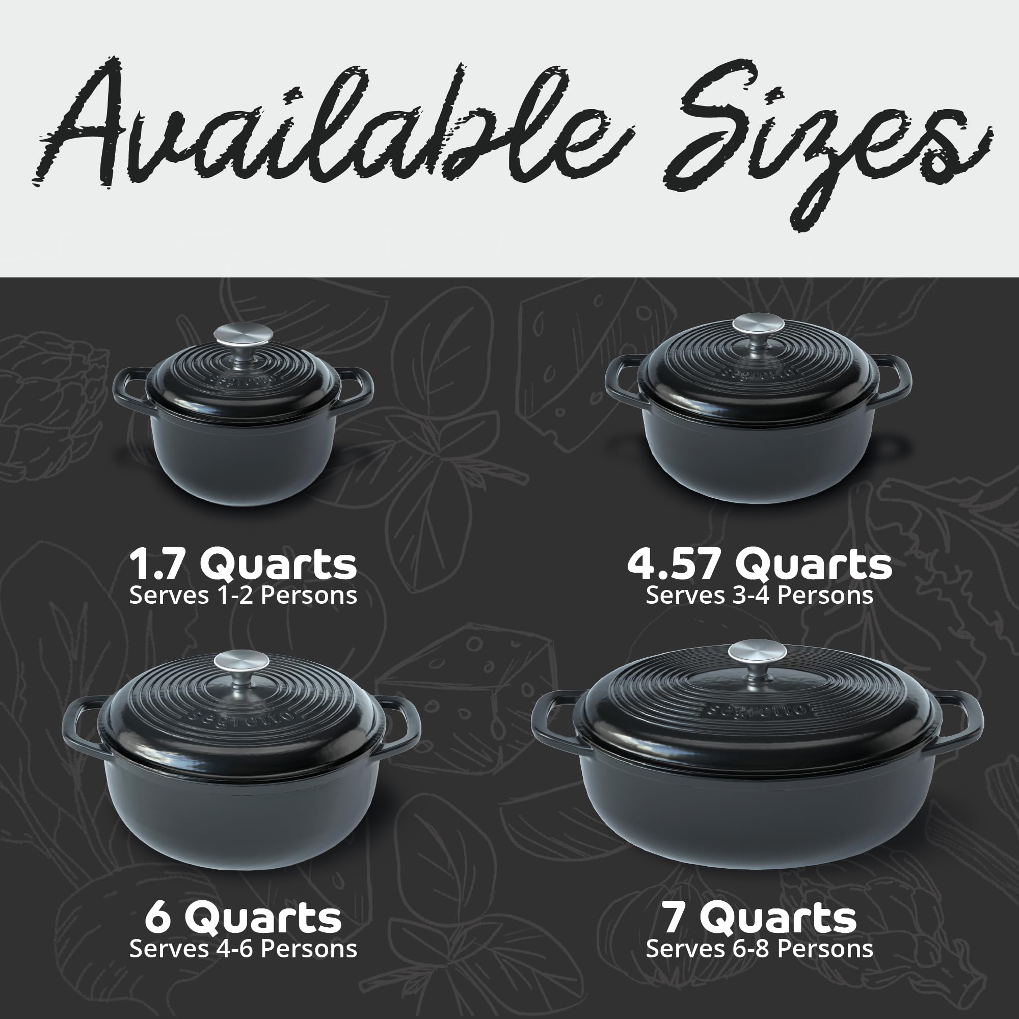 Premium 4.57 Qt Enameled Cast Iron Dutch Oven with Lid - Black (Nero) - Oven & Stovetop Safe Cookware for Baking Bread, Soups, Stews & Braising - Perfect for Home Chefs & Camping