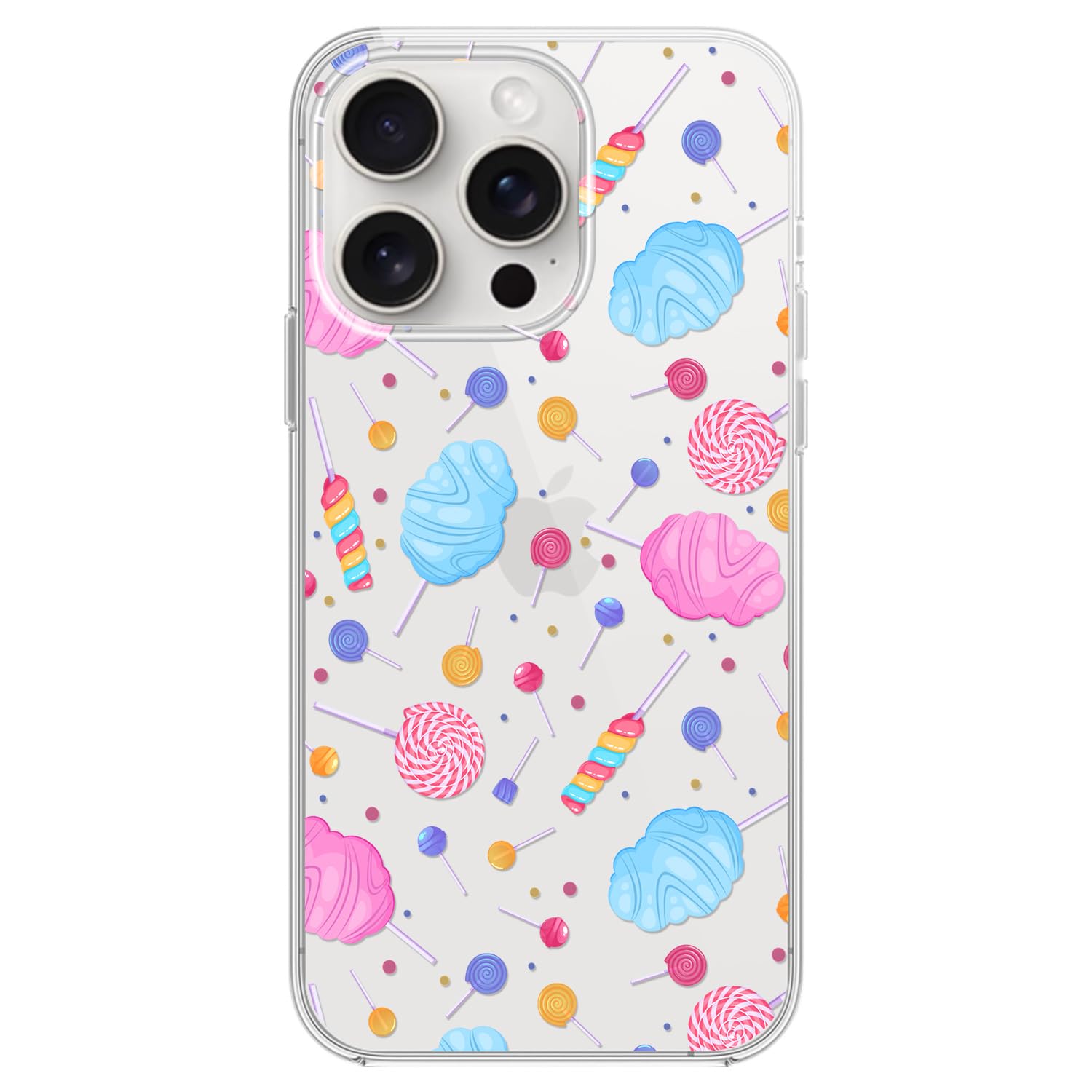 Blingy's Cute Cotton Candy Pattern iPhone 15 Pro Max Case - 6.7 Inch Soft TPU Clear Protective Cover with Sweet Food Design (Candy Mix) | Trendy & Durable Phone Protection for Everyday Use, School, Work & Travel