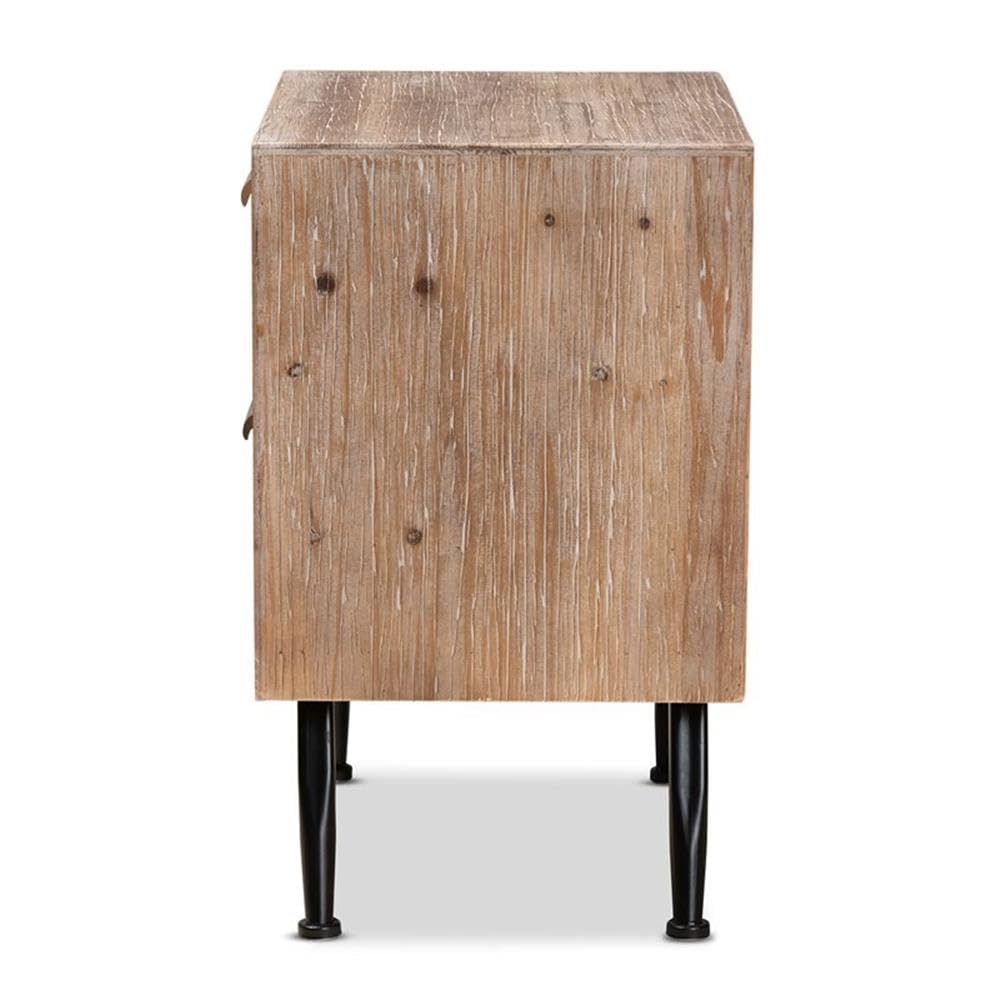 BOWERY HILL Brown Wood Rattan Nightstand with 2 Drawers - Bedside Table for Bedroom, Living Room, or Guest Room Storage