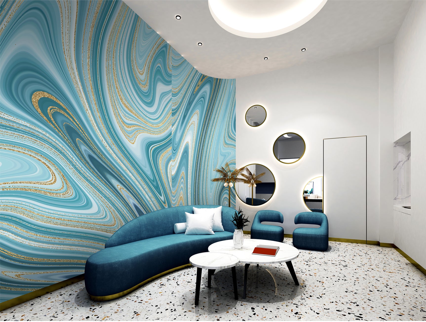 Abstract Blue Ink Painting Wallpaper Mural M1363 - Modern Art Decor for Living Room, Bedroom & Office