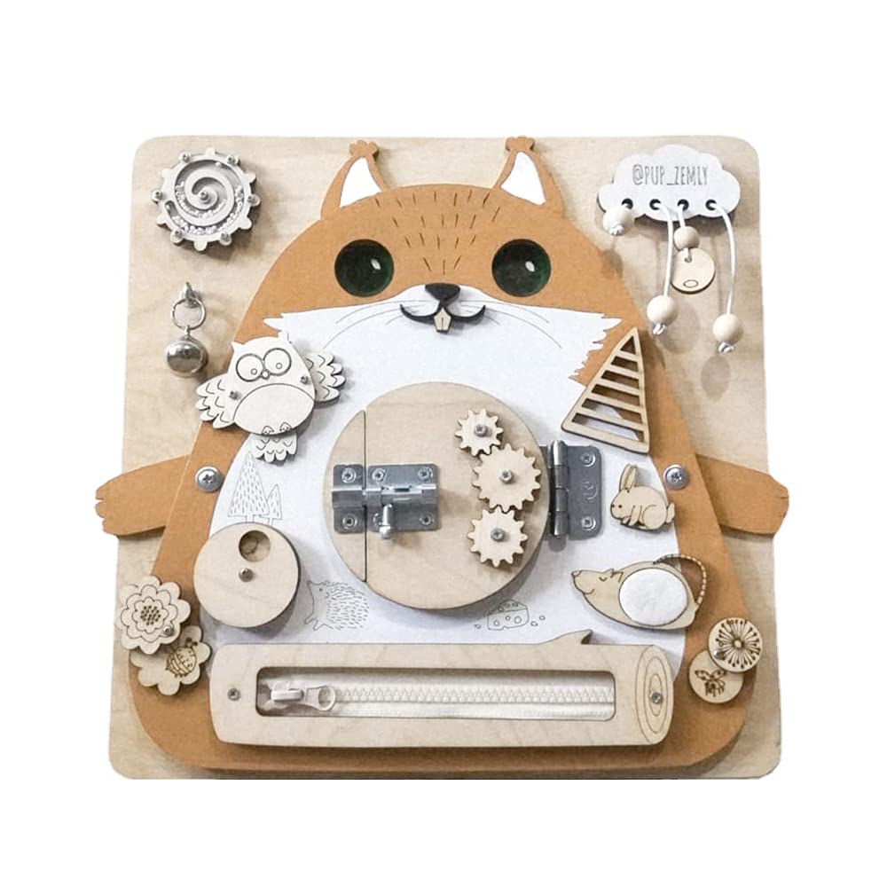 Wooden Busy Board Sensory Toy for 1 2 3 4 Year Old Boys & Girls - Montessori Learning Activity Board with Orange Cat Shape - Perfect Christmas Birthday Gift for Toddlers & Preschoolers | Develop Fine Motor Skills & Early Learning at Home or Classroom