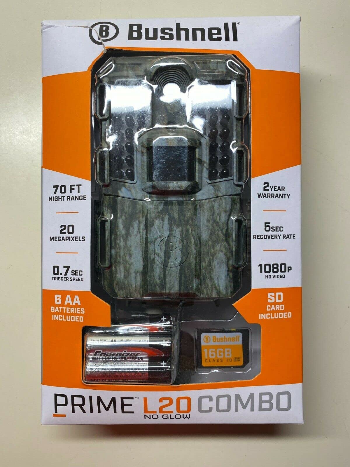 Bushnell Prime L20 No Glow Trail Camera - 20MP HD Game Camera with Night Vision, Camouflage Design, Includes Batteries & 32GB SD Card - Perfect for Wildlife Monitoring, Hunting, and Outdoor Security