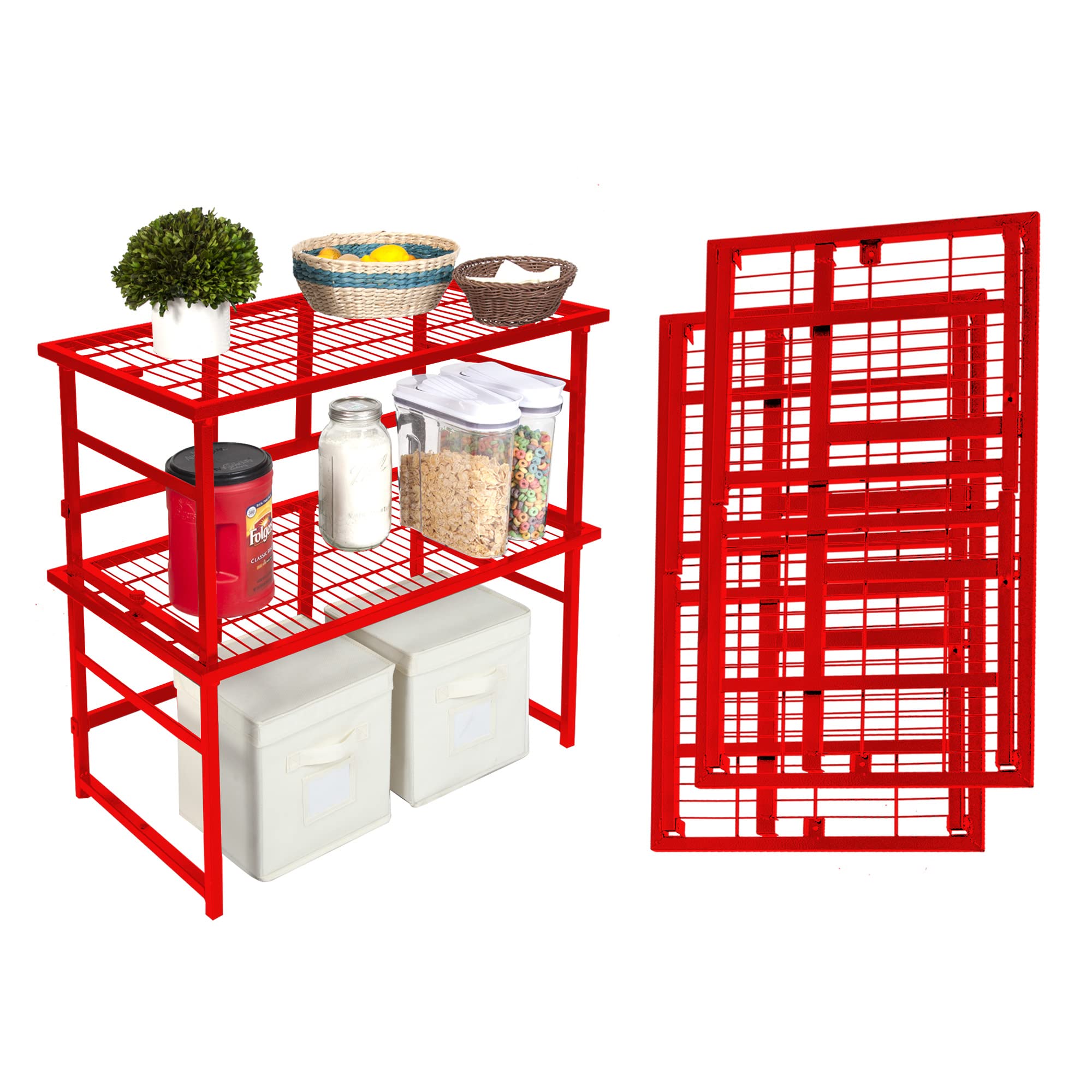 Origami R1 Heavy Duty Metal Pantry Shelves - Garage & Kitchen Storage Rack, Organizer Shelf Unit for Home Organization (Red) - Perfect for Garage, Pantry, Laundry Room & Closet Storage Solutions