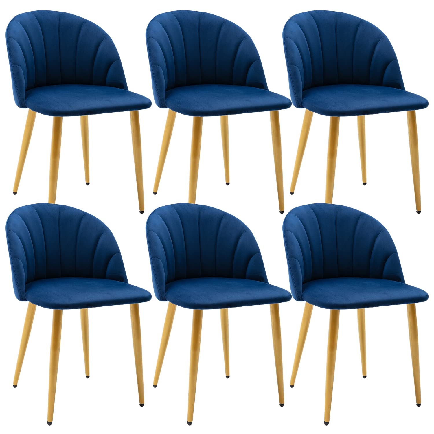 Virabit Blue Velvet Accent Chairs Set of 6 - Mid Century Modern Dining Chairs with Sturdy Metal Legs - Elegant Living Room, Kitchen & Vanity Seating - Perfect for Home Decor, Dinner Parties & Cozy Reading Nooks