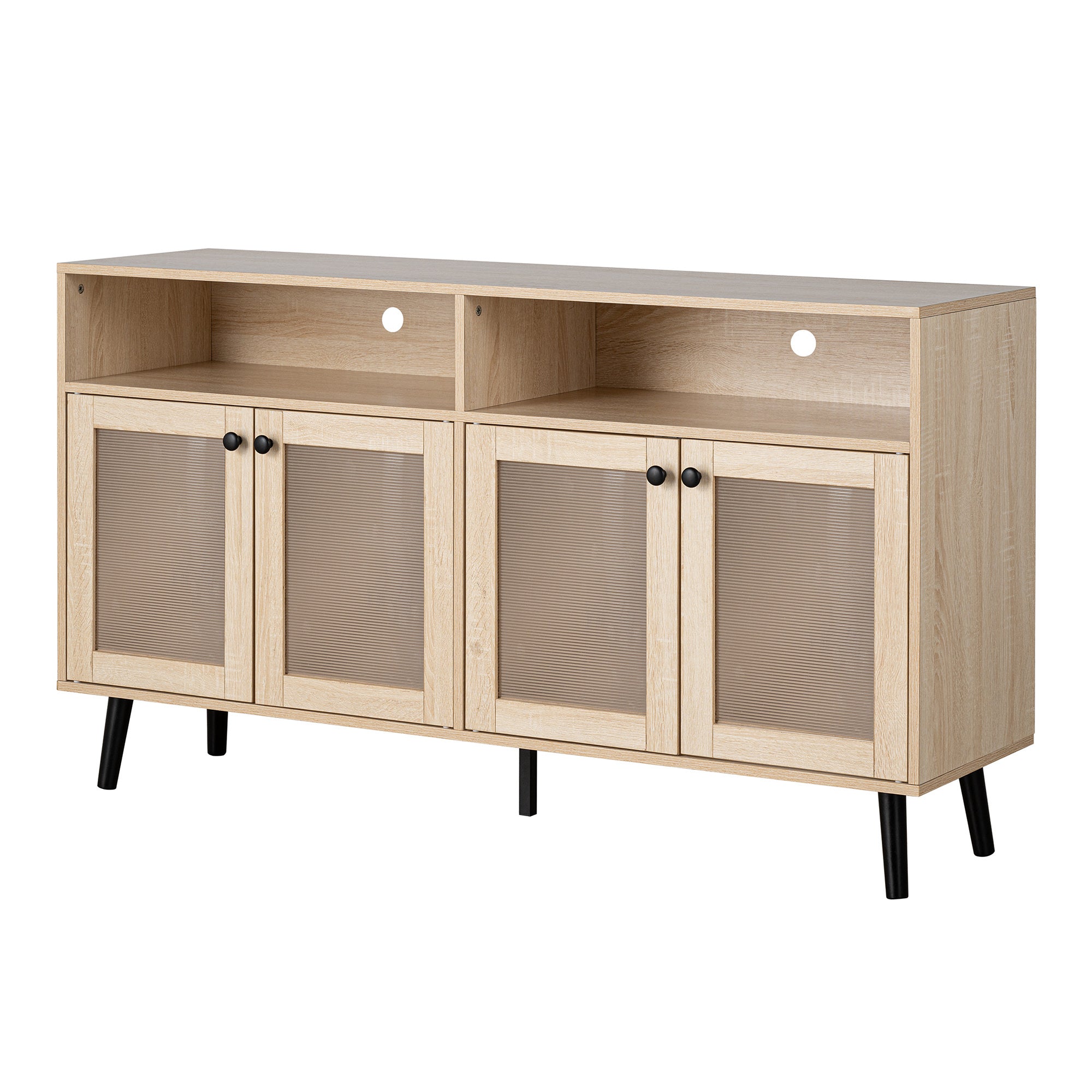 Mid Century Modern TV Stand 56 Inch - Evans Wooden Entertainment Center with Open Shelves & Storage Cabinets for Living Room, Bedroom - Perfect for Home Theater Setup & Media Organization