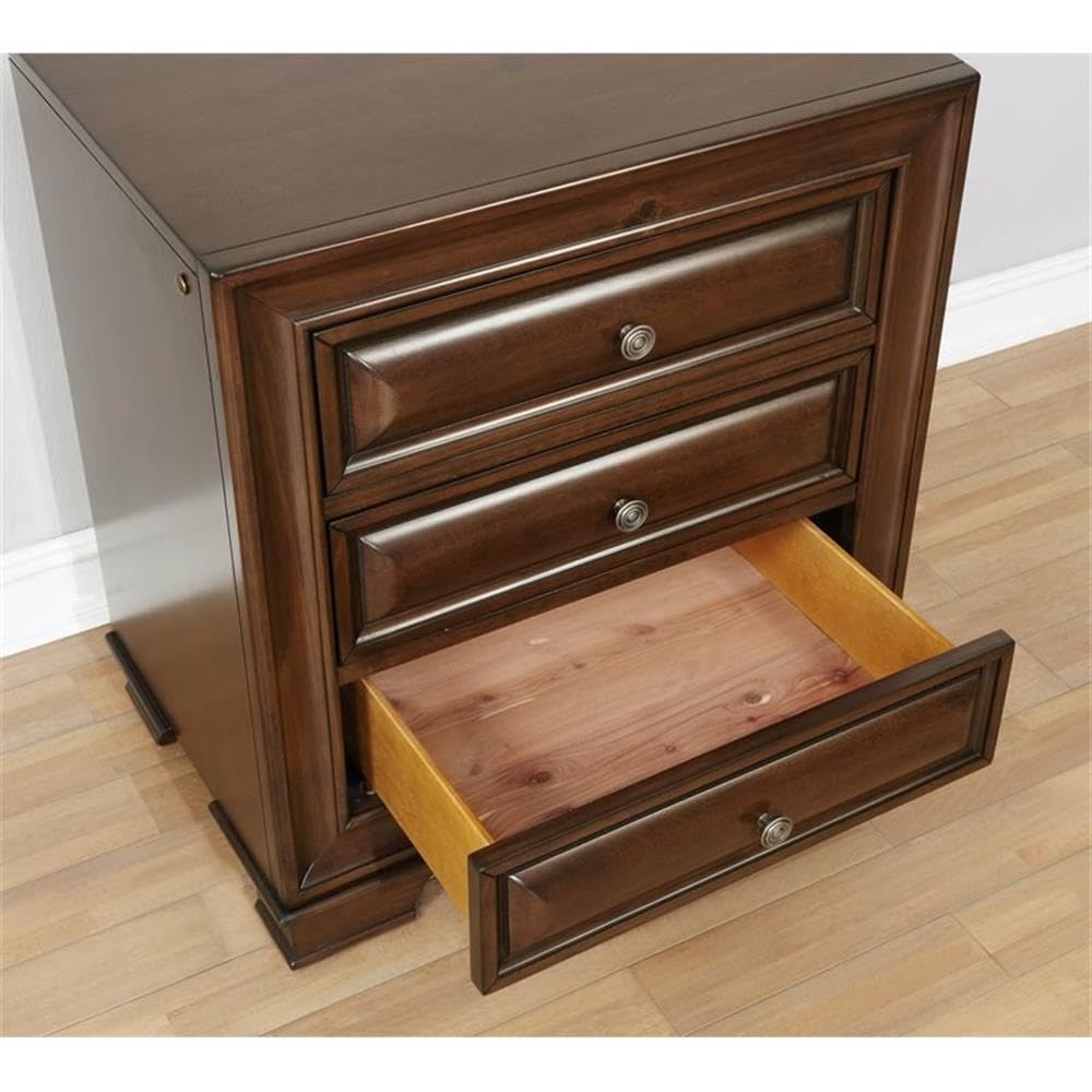 BOWERY HILL 3-Drawer Transitional Solid Wood Nightstand in Brown - Stylish Bedroom Furniture for Small Spaces & Modern Home Decor