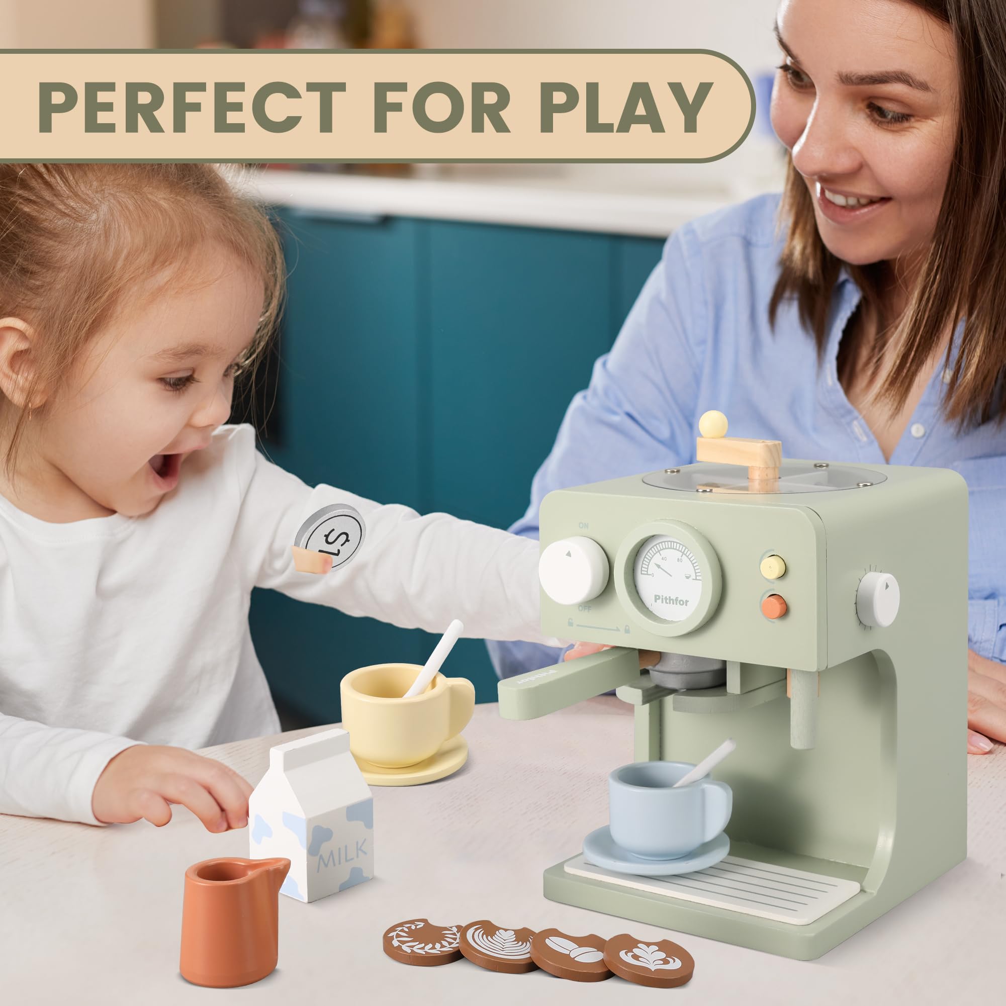 **Wooden Coffee Maker Toy for Kids with Grinder - Pretend Play Kitchen Set, Educational Toy Gift for Toddlers, Boys & Girls - Perfect for Role Play & Early Learning**