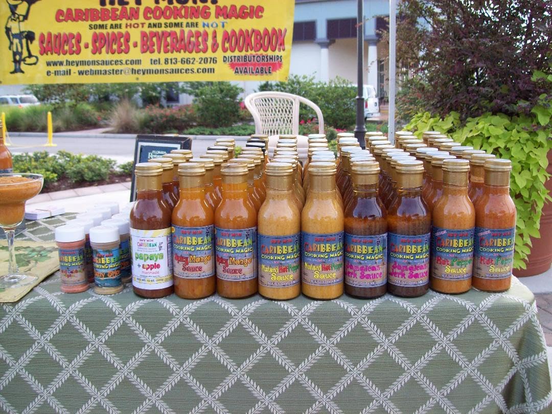 Hey Mon Caribbean Cooking Magic LLC Spicy Mango Sauce - Hot & Mild Flavors | Perfect for Grilling, BBQ & Tropical Dishes