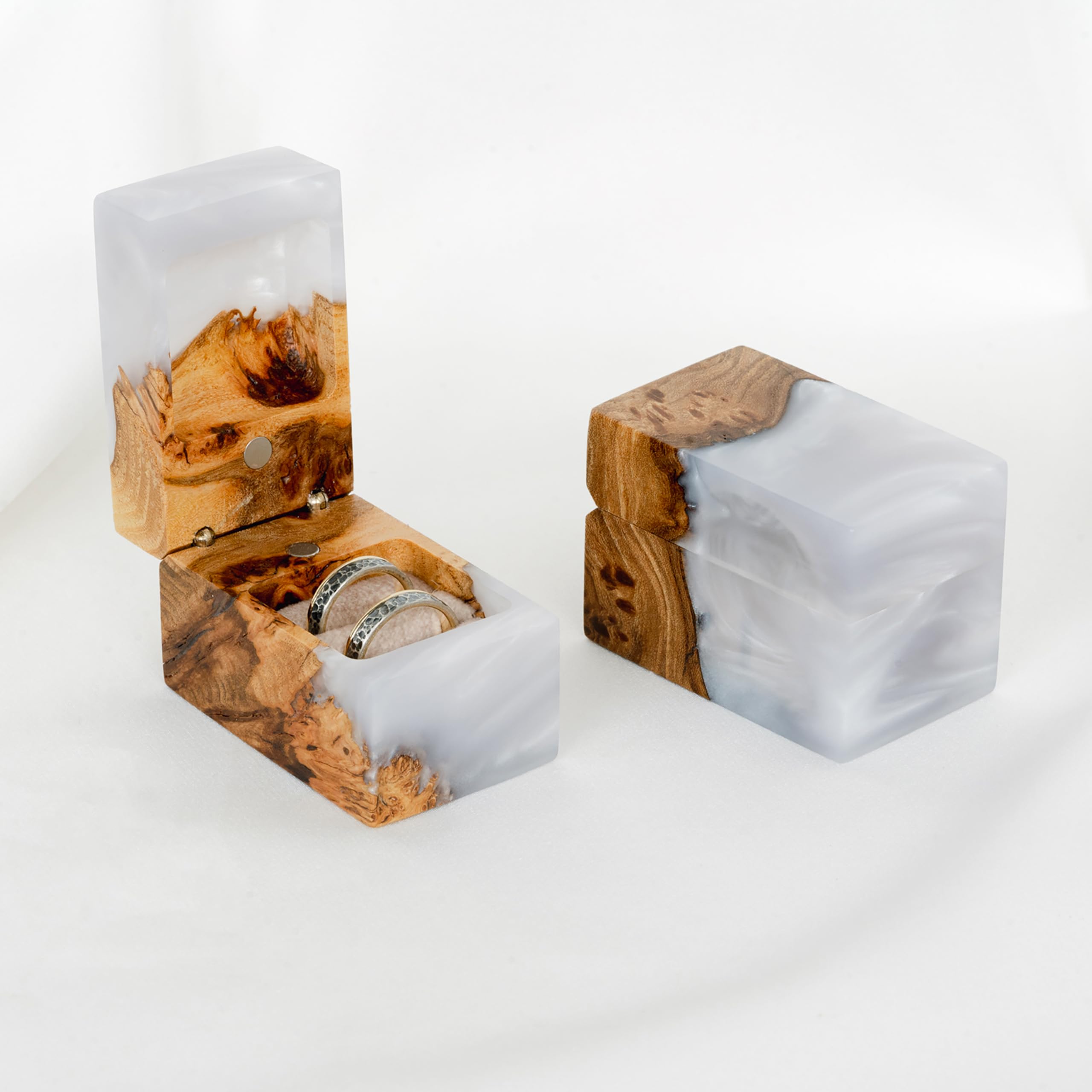 Exquisite Handcrafted Wooden Engagement Ring Bearer Box - Unique Proposal Ring Box for Wedding Day - Double Ring Holder for Women & Men - Perfect Engagement Gift & Ring Display (White, Accord Style) | Ideal for Wedding Proposals, Vow Renewals & Romantic Surprises