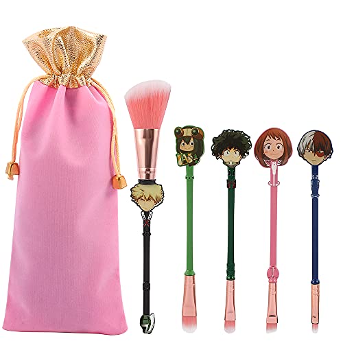 My Hero Academia Anime Makeup Brush Set - 5 Piece Cosmetic Brush Kit with Cute Pouch for Eyeshadow, Foundation & Blending | Perfect for Anime Fans & Cosplay Makeup
